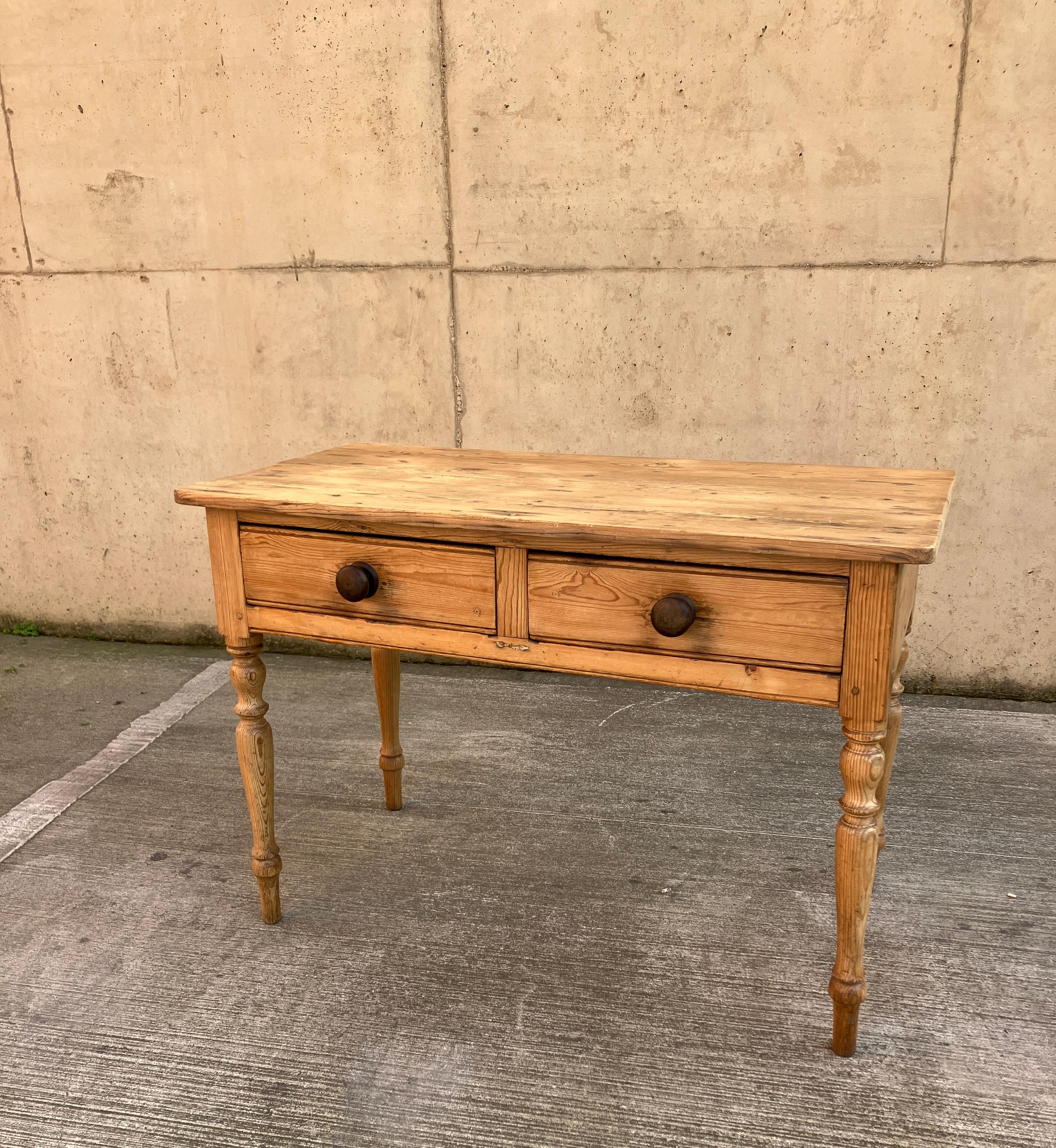 English Antique Pitch Pine Console Table / Provincial Desk with Drawers For Sale 6