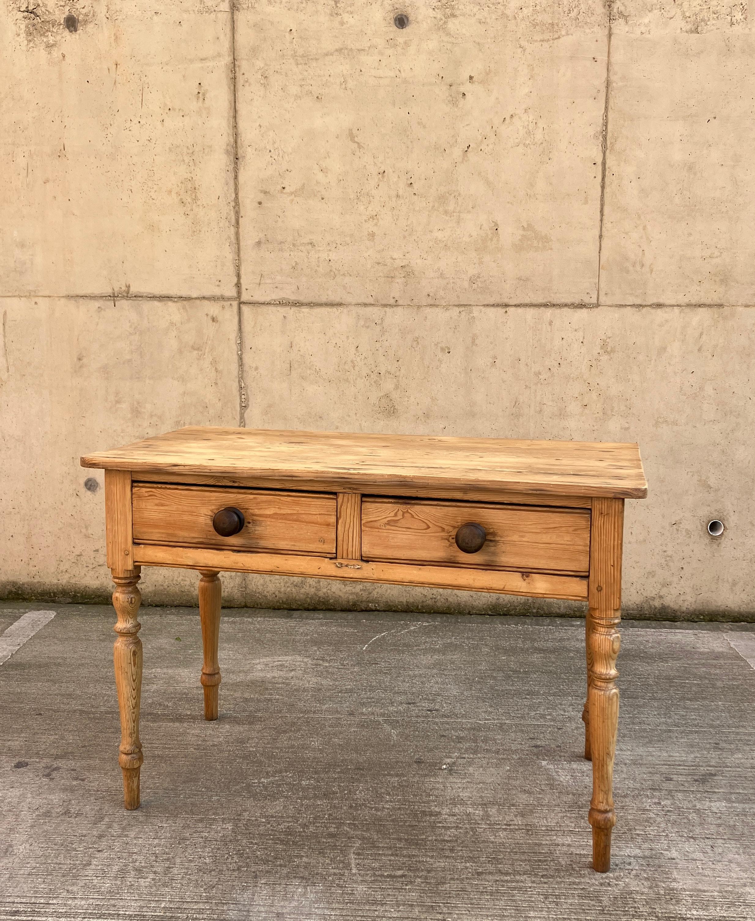 English Antique Pitch Pine Console Table / Provincial Desk with Drawers For Sale 7