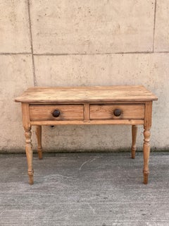 English Antique Pitch Pine Console Table / Provincial Desk with Drawers