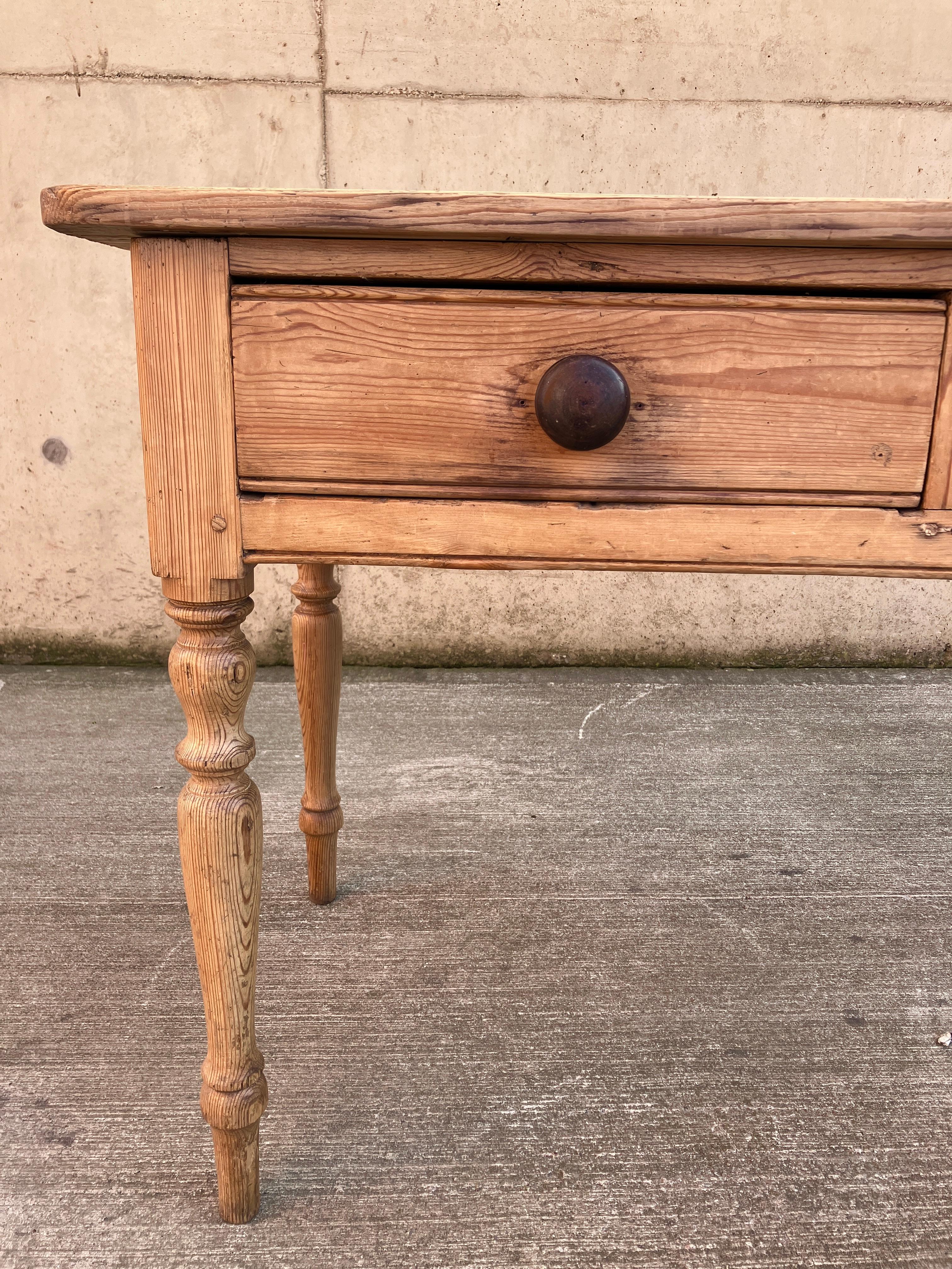 Victorian English Antique Pitch Pine Console Table / Provincial Desk with Drawers For Sale