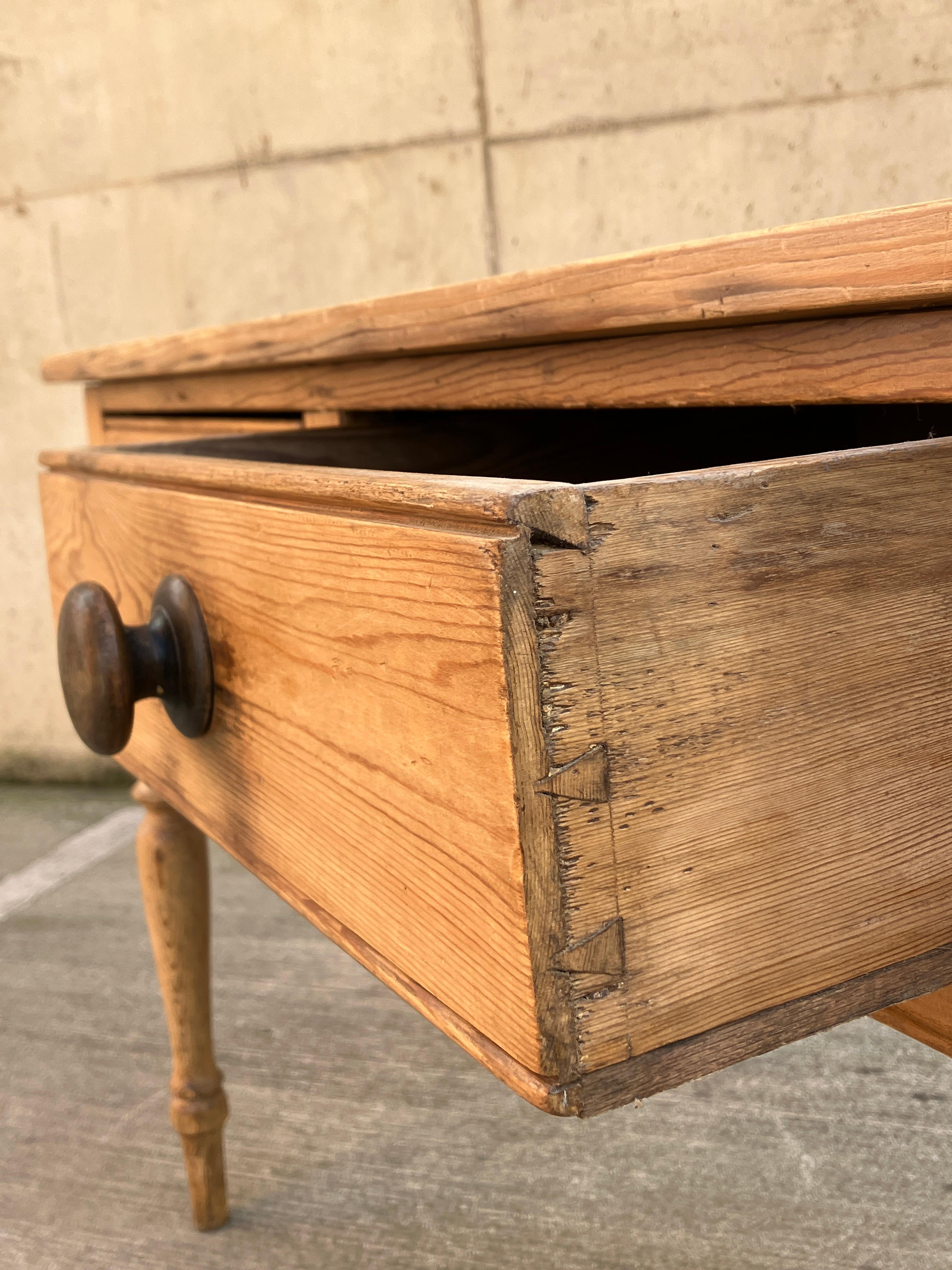 Late 19th Century English Antique Pitch Pine Console Table / Provincial Desk with Drawers For Sale