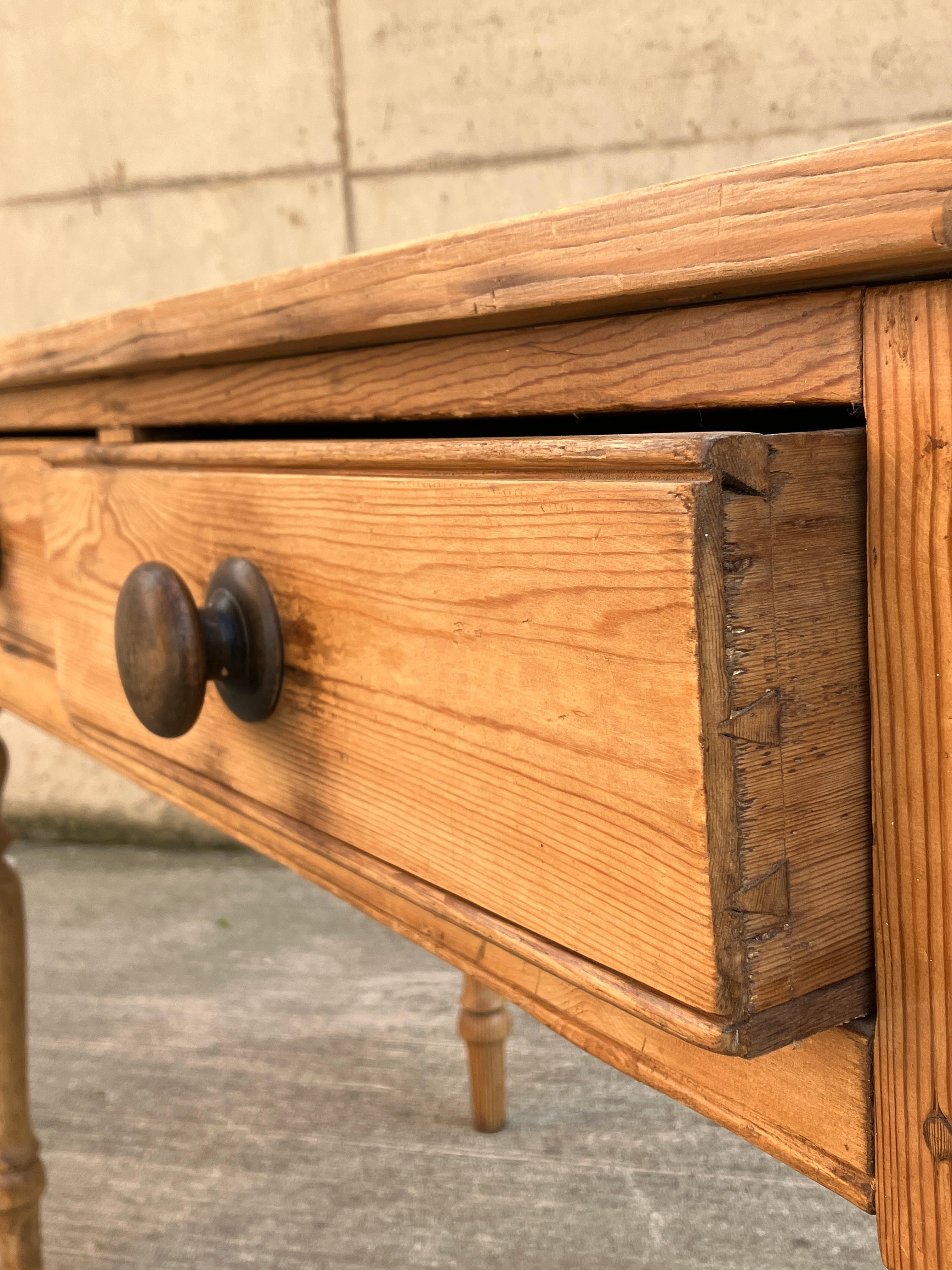 English Antique Pitch Pine Console Table / Provincial Desk with Drawers For Sale 1