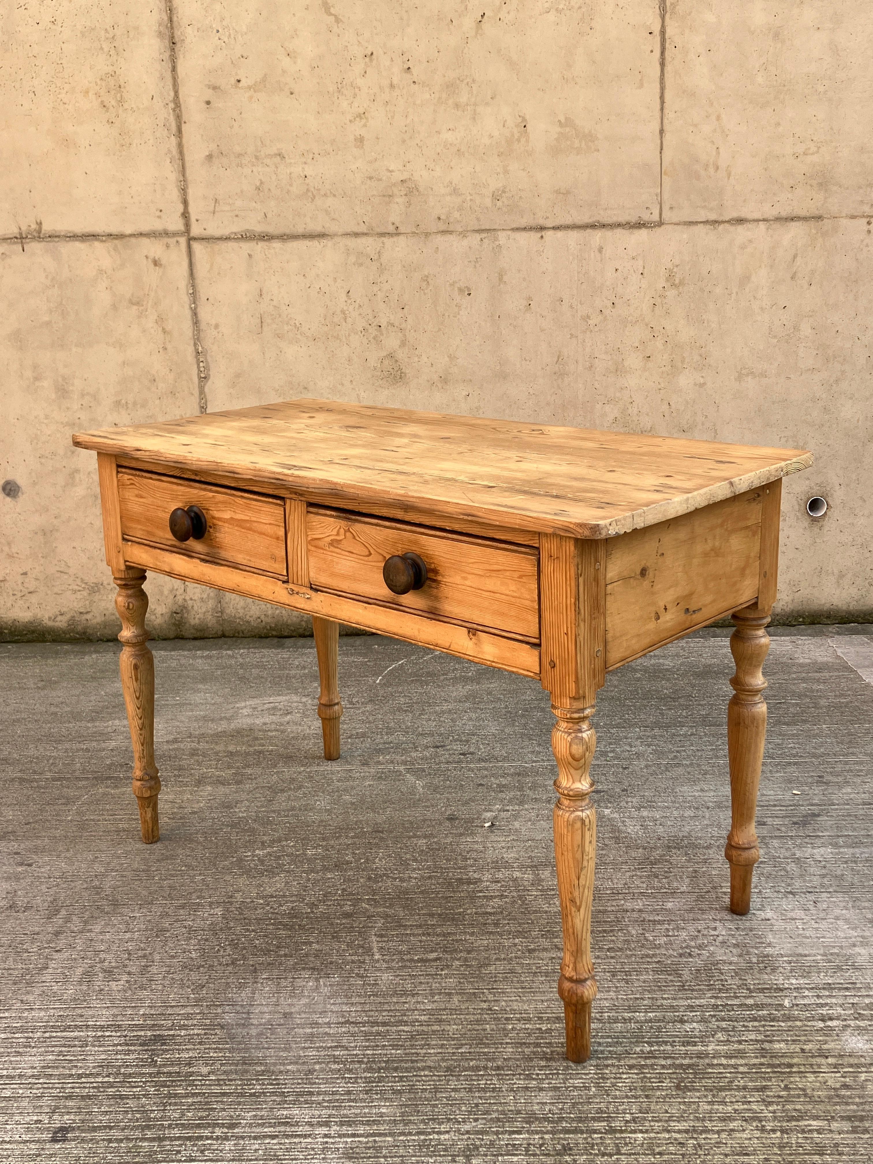 English Antique Pitch Pine Console Table / Provincial Desk with Drawers For Sale 2