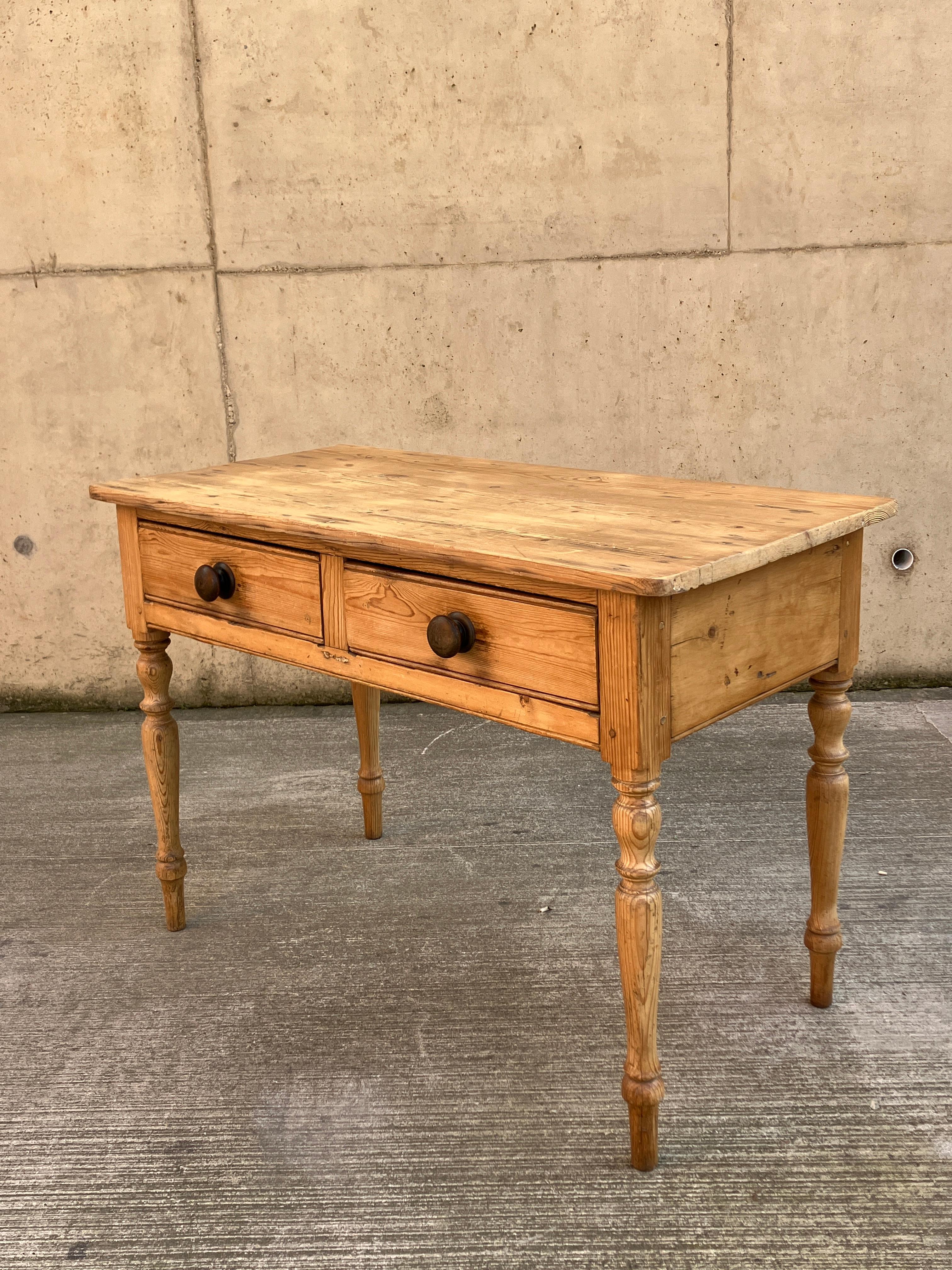 English Antique Pitch Pine Console Table / Provincial Desk with Drawers For Sale 3