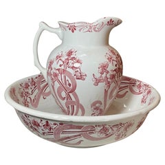 English Antique Porcelain Bowl and Pitcher