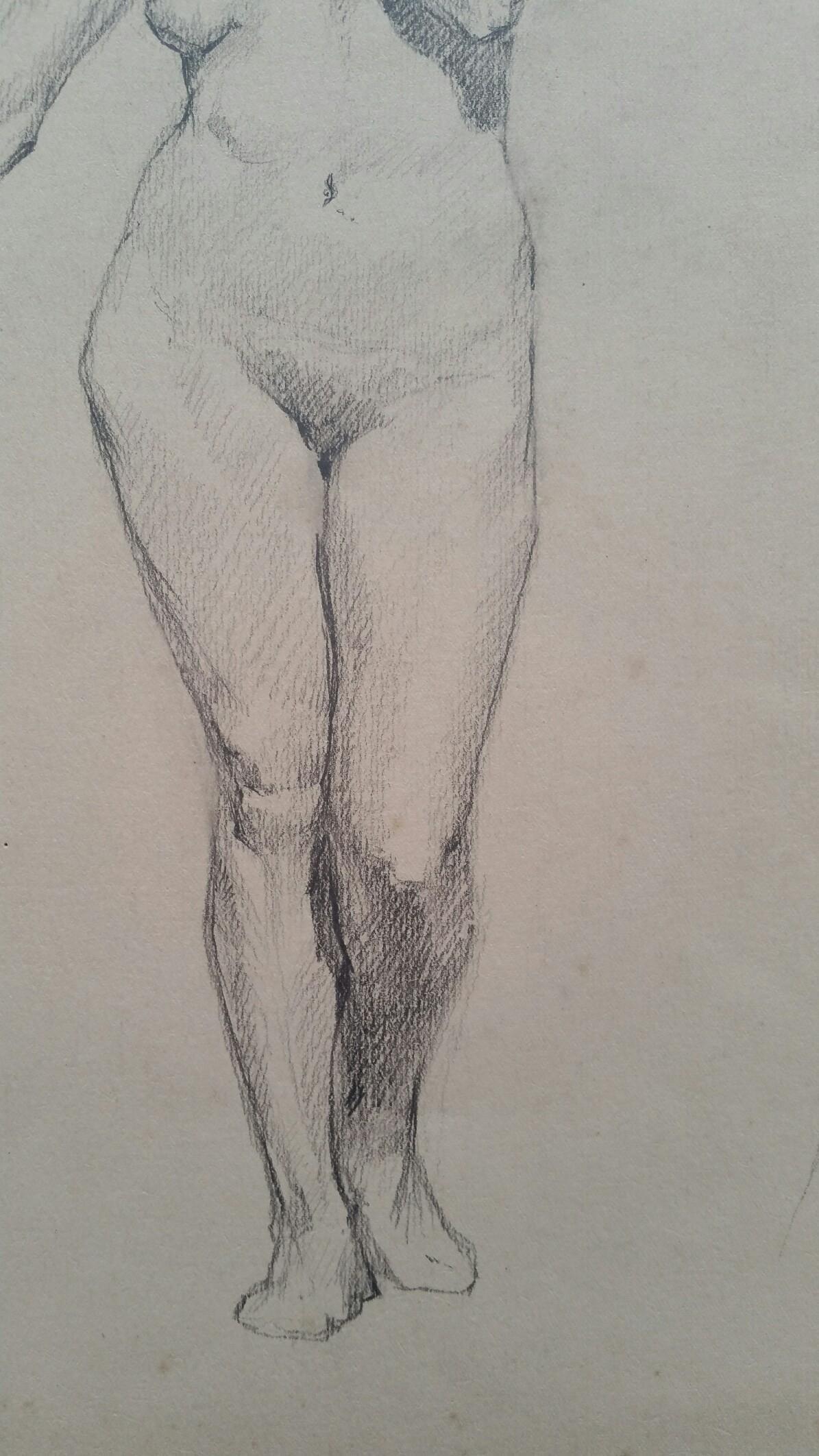 Other English Antique Portrait Sketch of Female Nude Standing For Sale