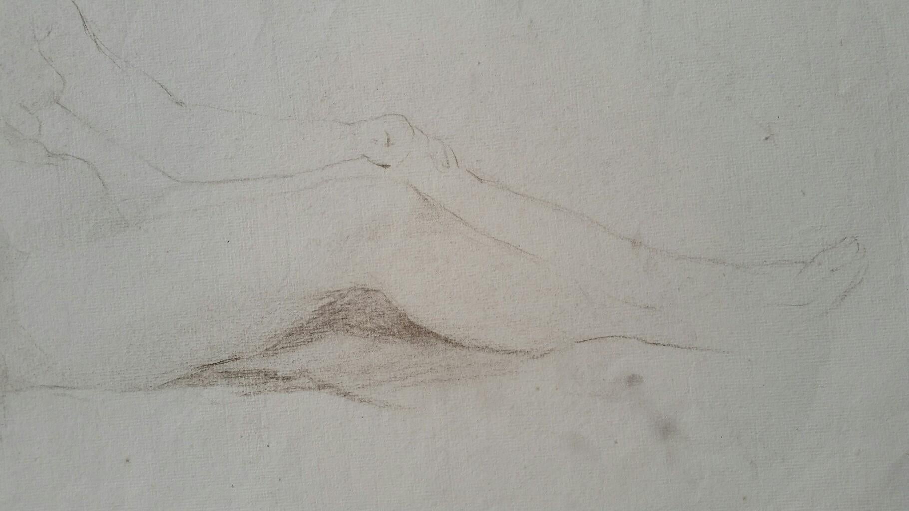 English Antique Portrait Sketch of Reclining Female Nude 'Double Sided' For Sale 10