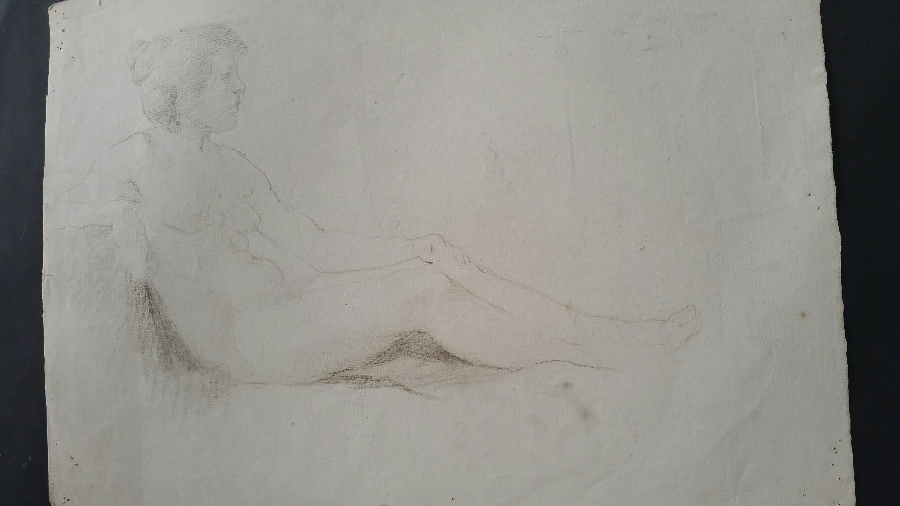 English Antique Portrait Sketch of Reclining Female Nude 'Double Sided' For Sale 11