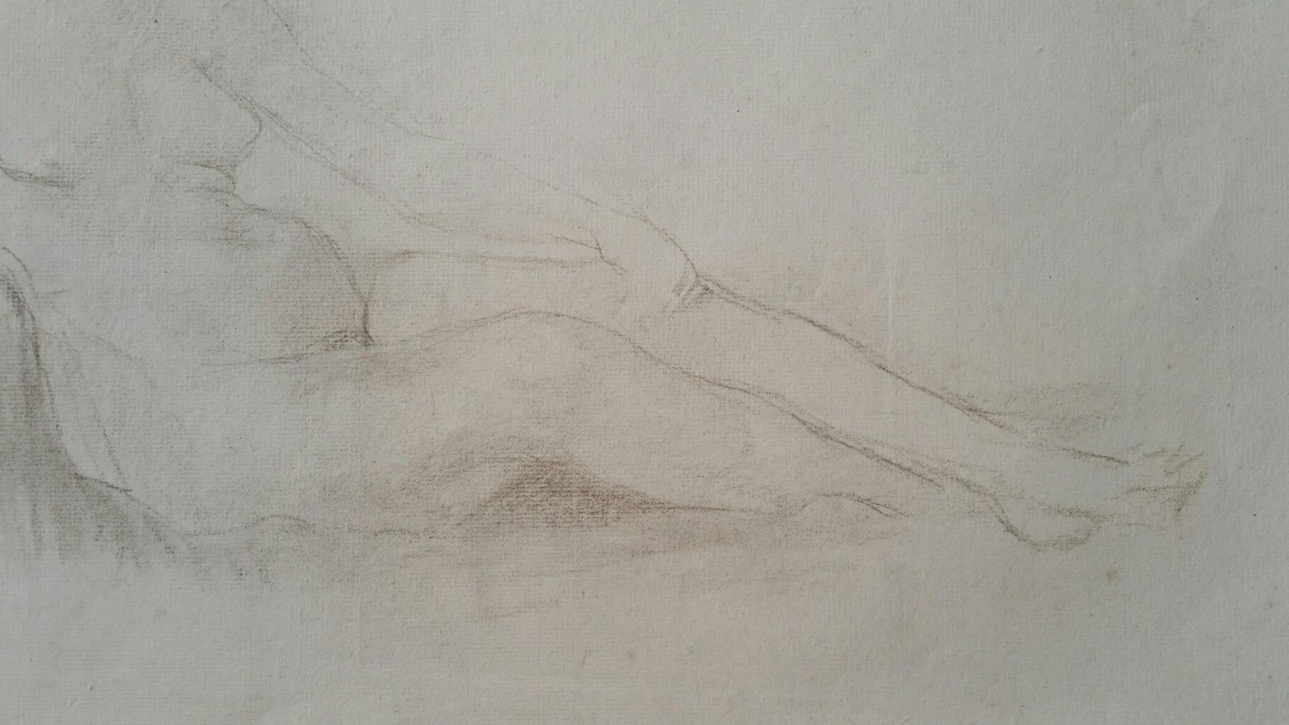 Other English Antique Portrait Sketch of Reclining Female Nude 'Double Sided' For Sale