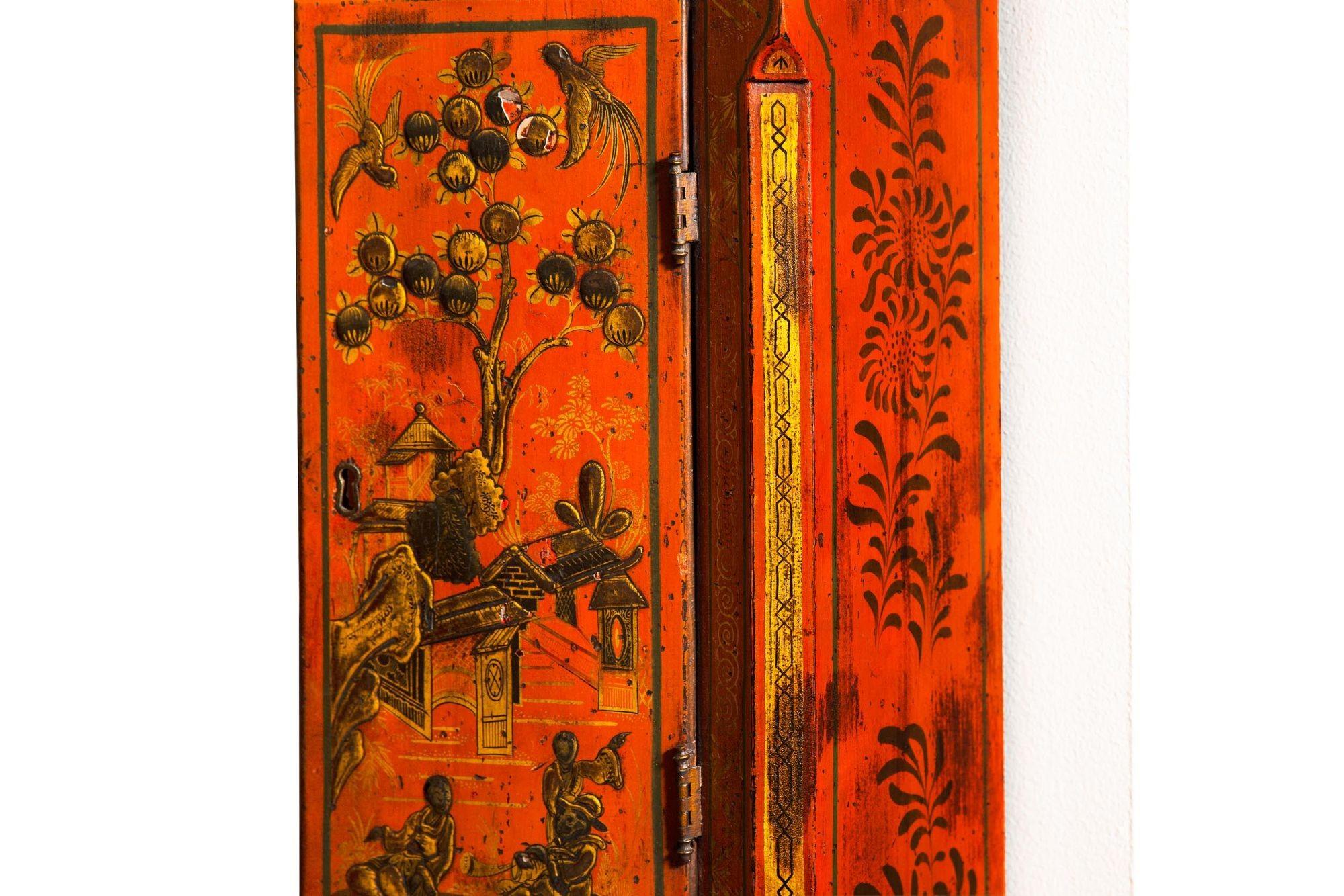 Englische antike rote Chinoiserie-Wanduhr mit sechs Schalen als Hängeleuchte, um 1830 im Angebot 11