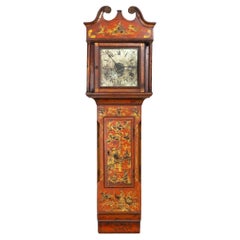 English Antique Red Chinoiserie Six-Bell Hanging Wall Clock ca. 1830