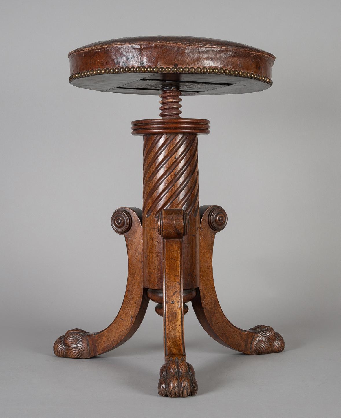 Brass English Antique Regency Revolving Piano Stool For Sale