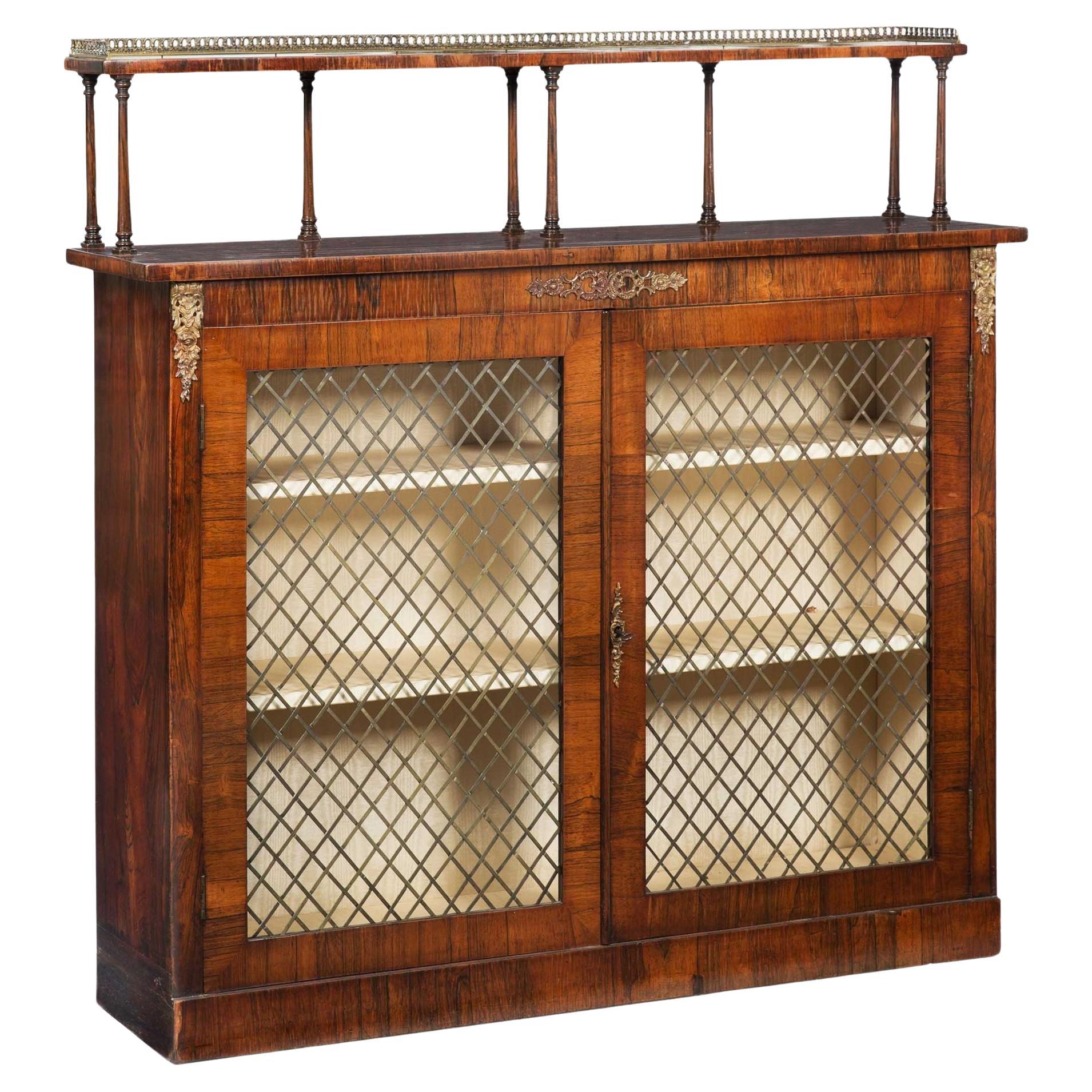English Antique Regency Rosewood Chiffonier Cabinet Bookshelf For Sale