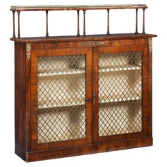English Antique Regency Rosewood Chiffonier Cabinet Bookshelf
