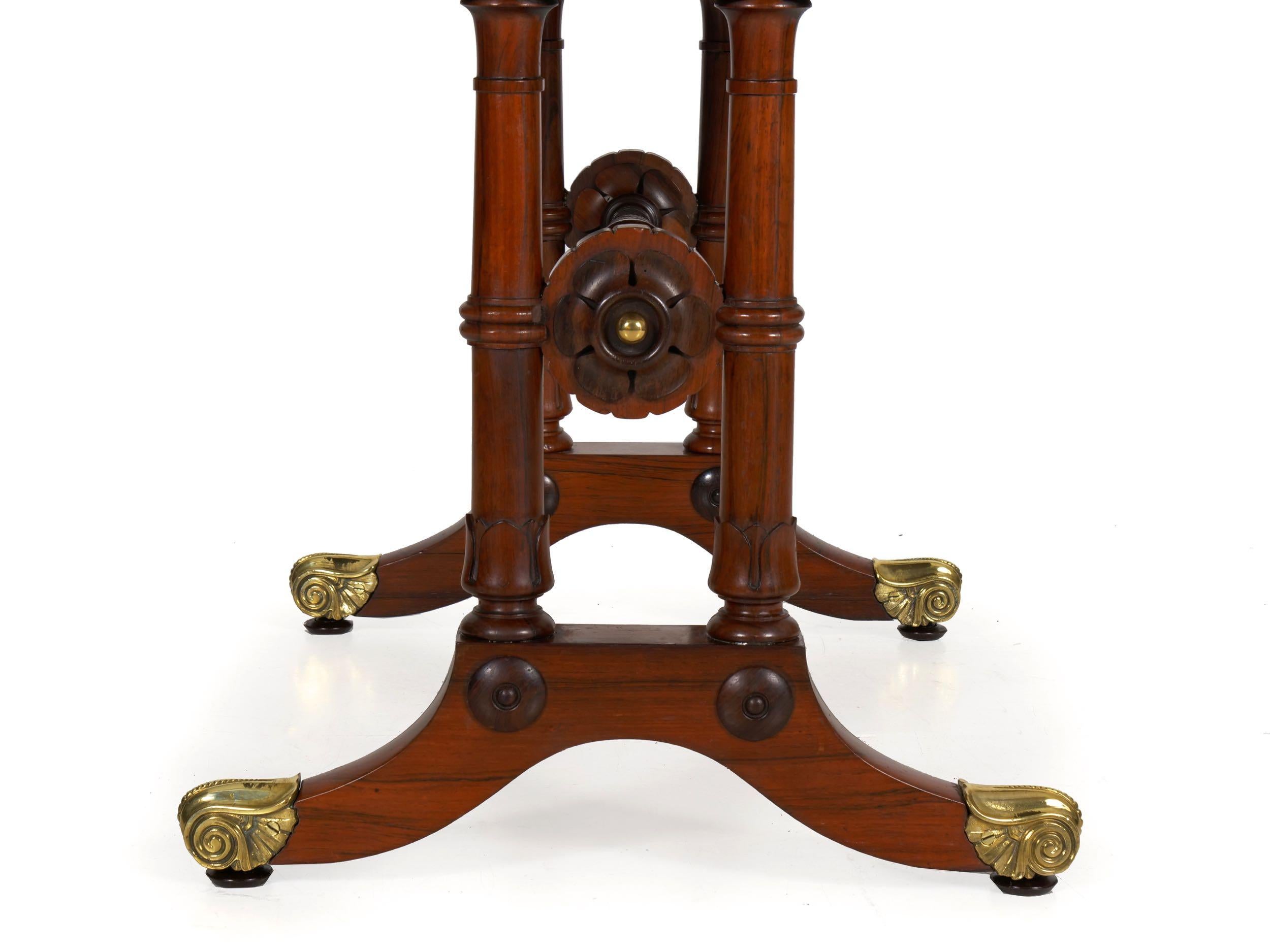English Antique Regency Rosewood Leather-Top Writing Accent Table, circa 1835 11