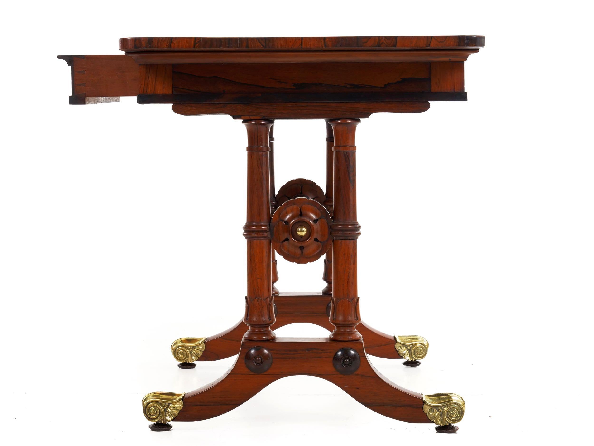 William IV English Antique Regency Rosewood Leather-Top Writing Accent Table, circa 1835