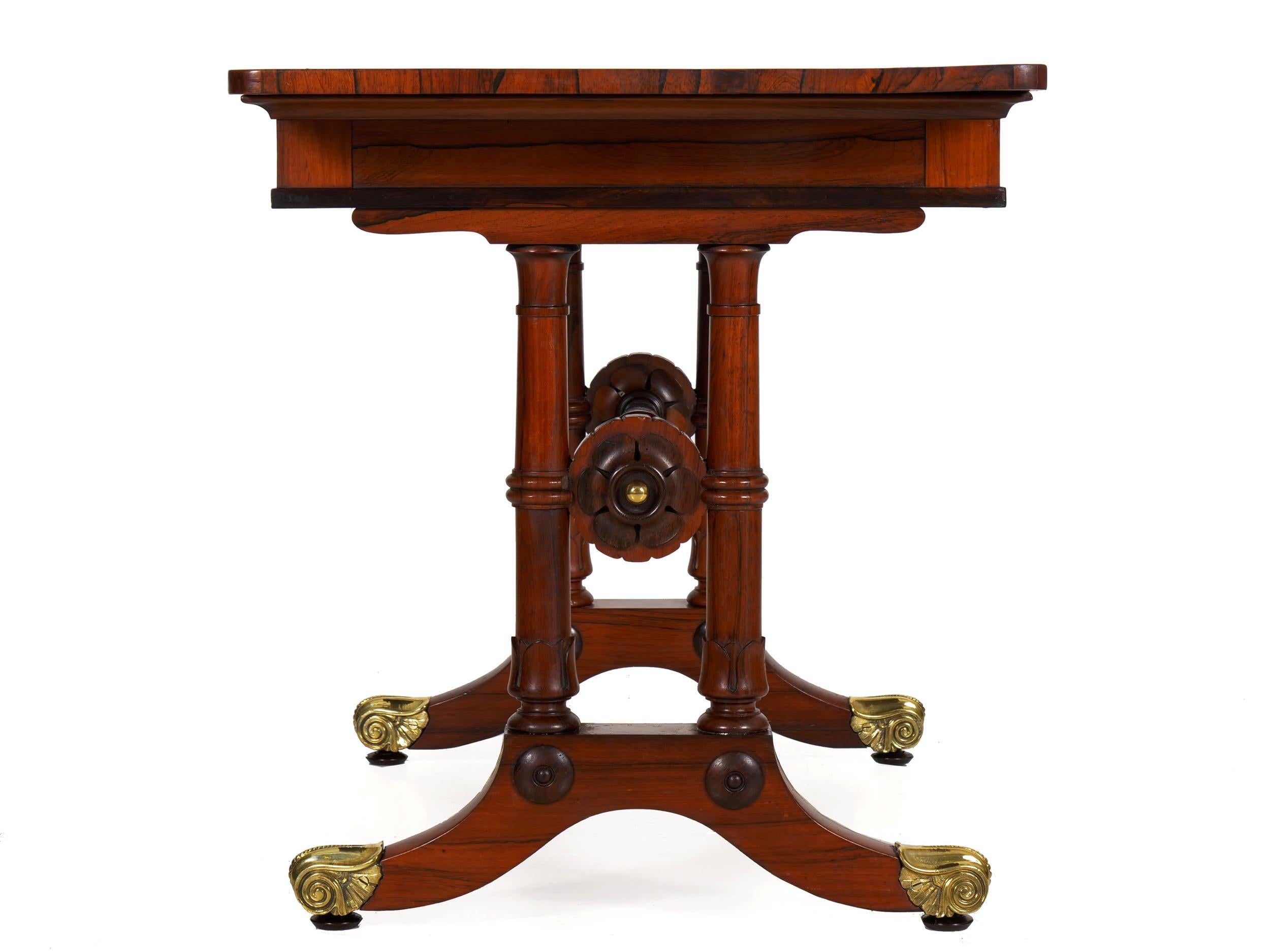 19th Century English Antique Regency Rosewood Leather-Top Writing Accent Table, circa 1835