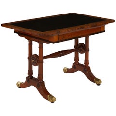 English Antique Regency Rosewood Leather-Top Writing Accent Table, circa 1835