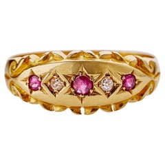English Antique Ruby and Diamond Five Stone Ring