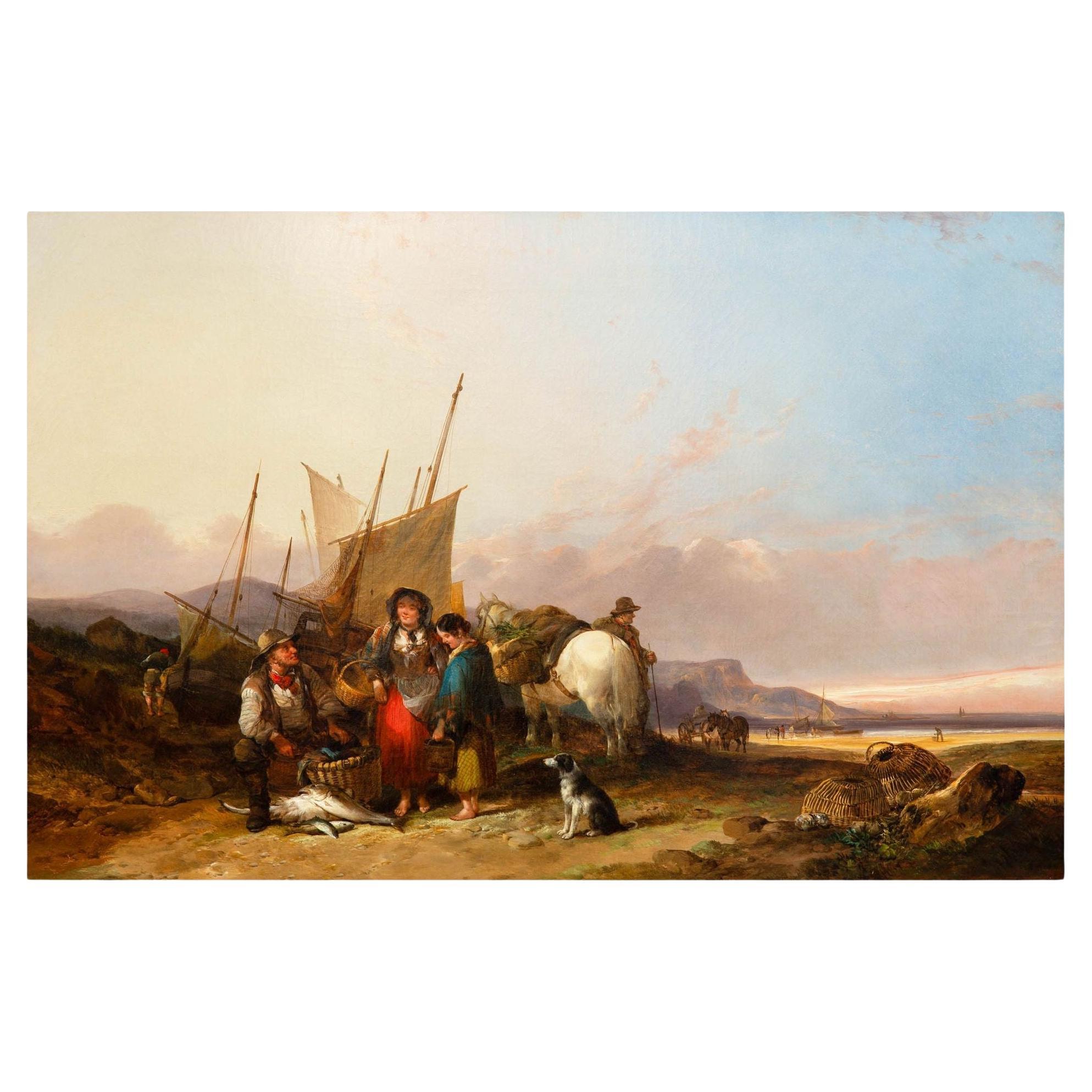 English Antique Seascape of "Sussex Coast" (1854) by William Shayer, Sr.