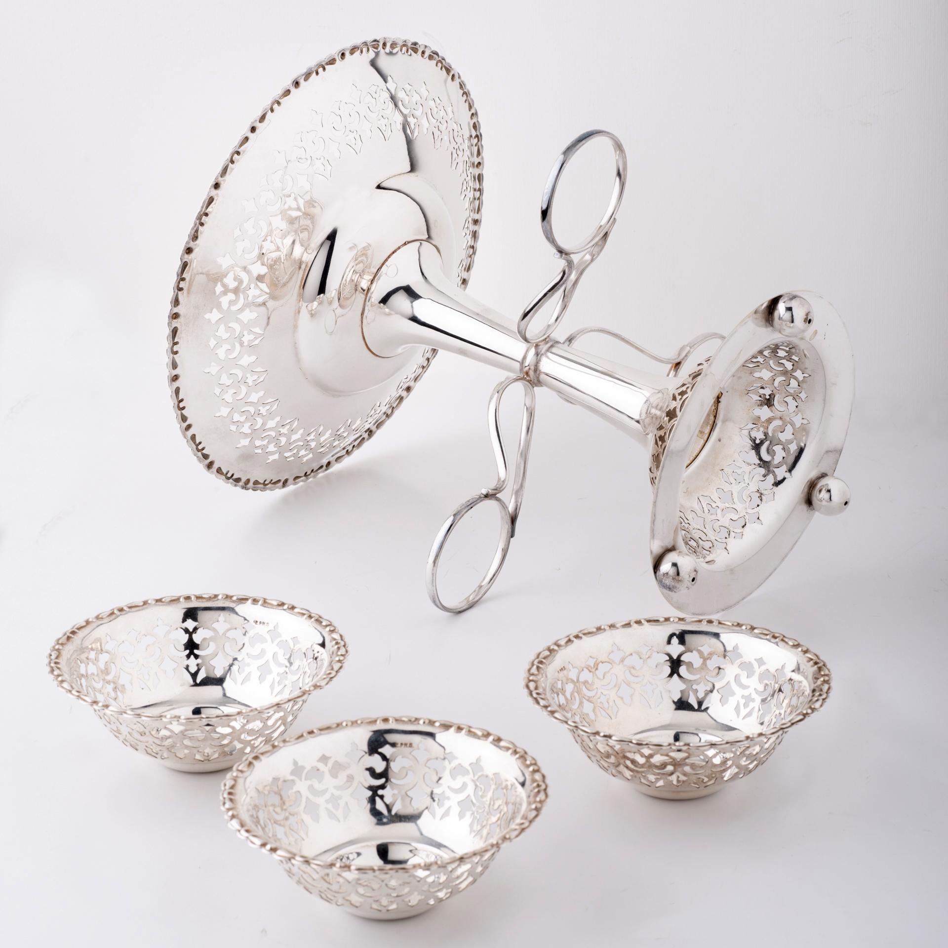 Hand-Crafted English Antique Silver Plate Epergne  For Sale