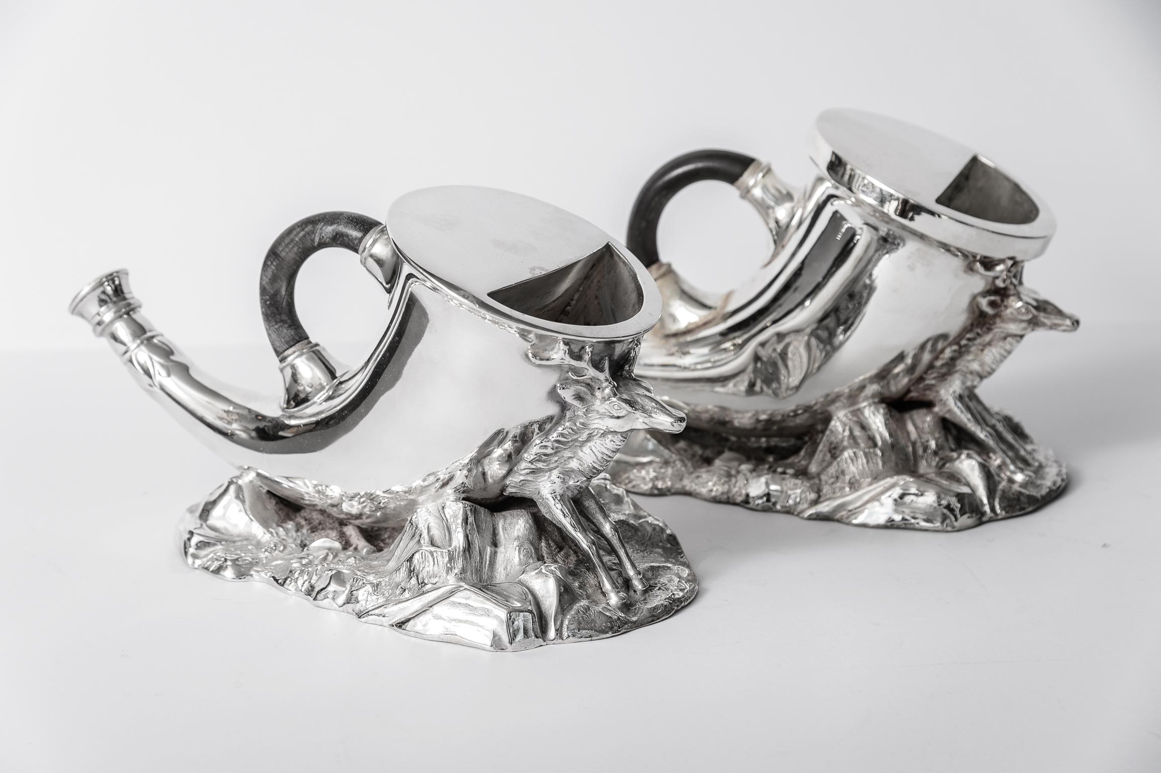 English Antique Silver Plate Horn & Stag Spoon Warmers, A-Pair 5