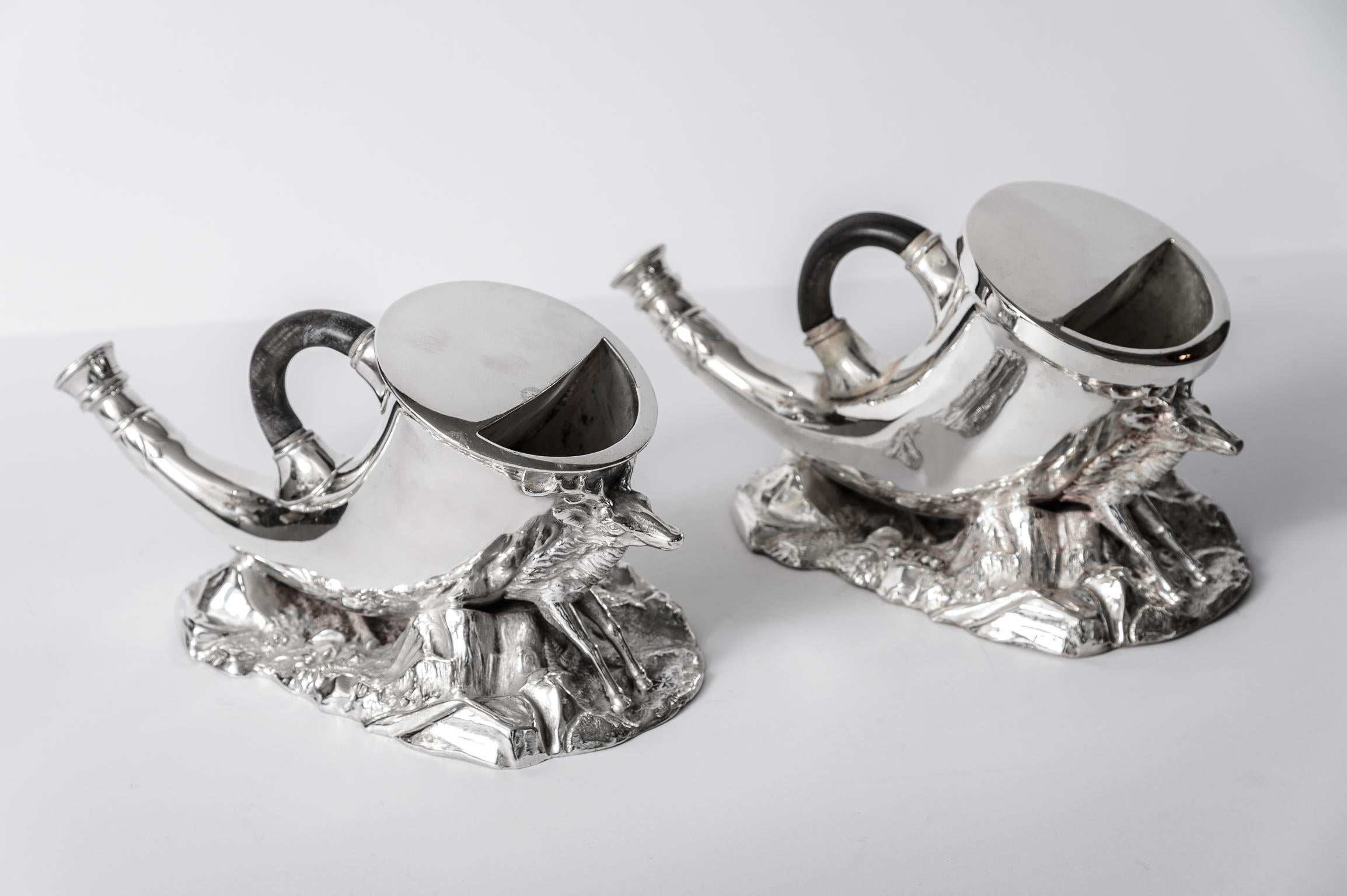 English Antique Silver Plate Horn & Stag Spoon Warmers, A-Pair 9
