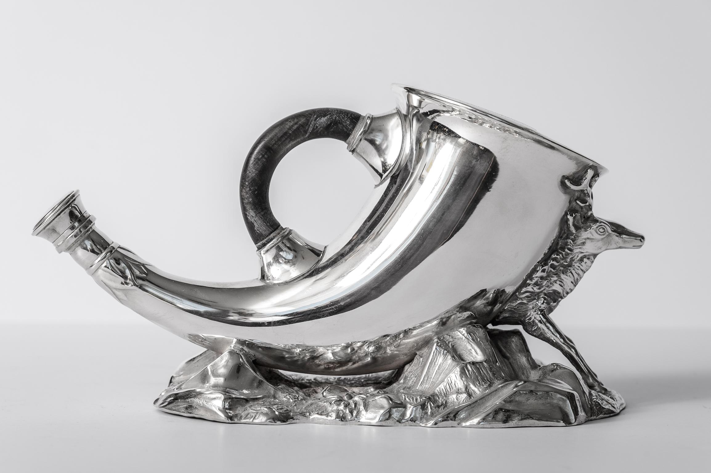 English Antique Silver Plate Horn & Stag Spoon Warmers, A-Pair In Good Condition In West Palm Beach, FL