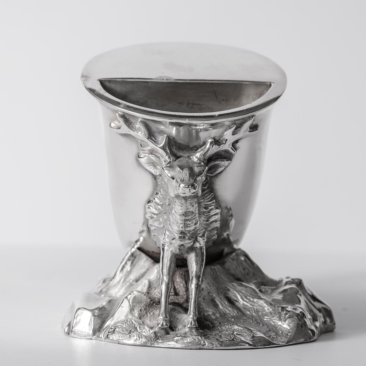 English Antique Silver Plate Horn & Stag Spoon Warmers, A-Pair 3