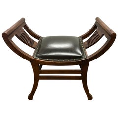 poop foot bench English Antique Slatted Leather Bench Stool Foot Stool Ottoman