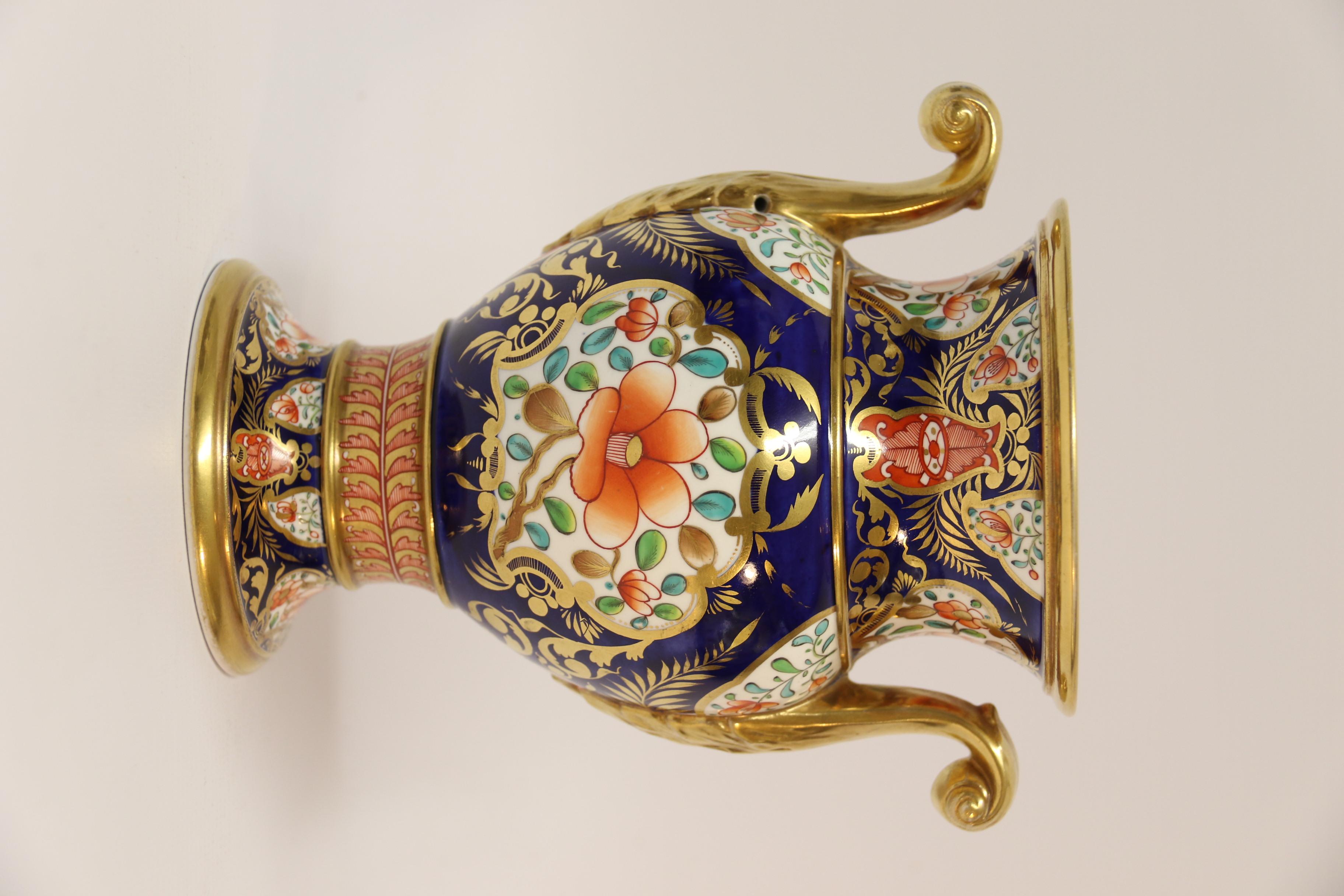 Regency English Antique Spode Porcelain Vase with Hand Painted Imari Style Pattern For Sale