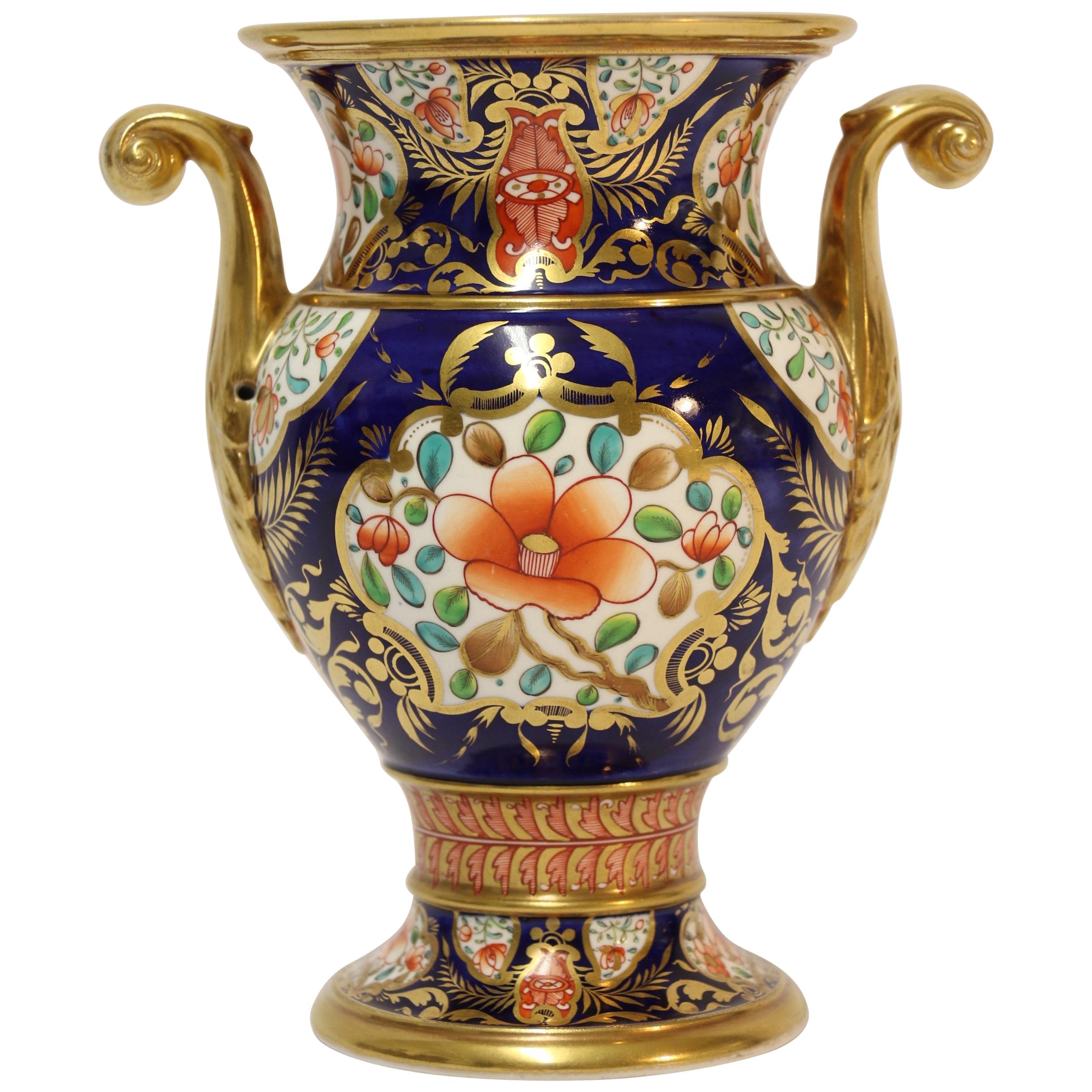 English Antique Spode Porcelain Vase with Hand Painted Imari Style Pattern For Sale