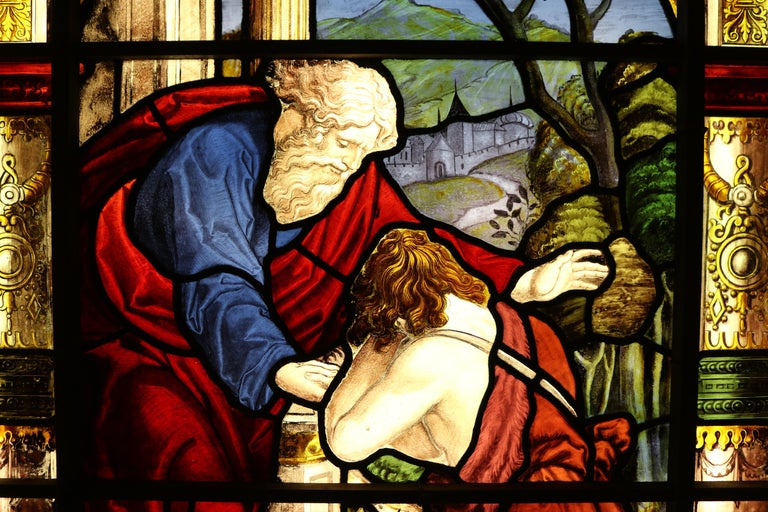 English Antique Stained Glass Window Depicting The Prodigal Son at