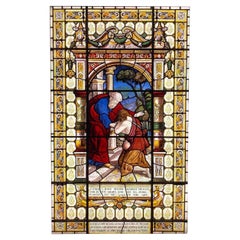 English Antique Stained Glass Window Depicting The Prodigal Son