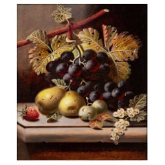 English Antique Still-Life Painting of Fruit by Oliver Clare