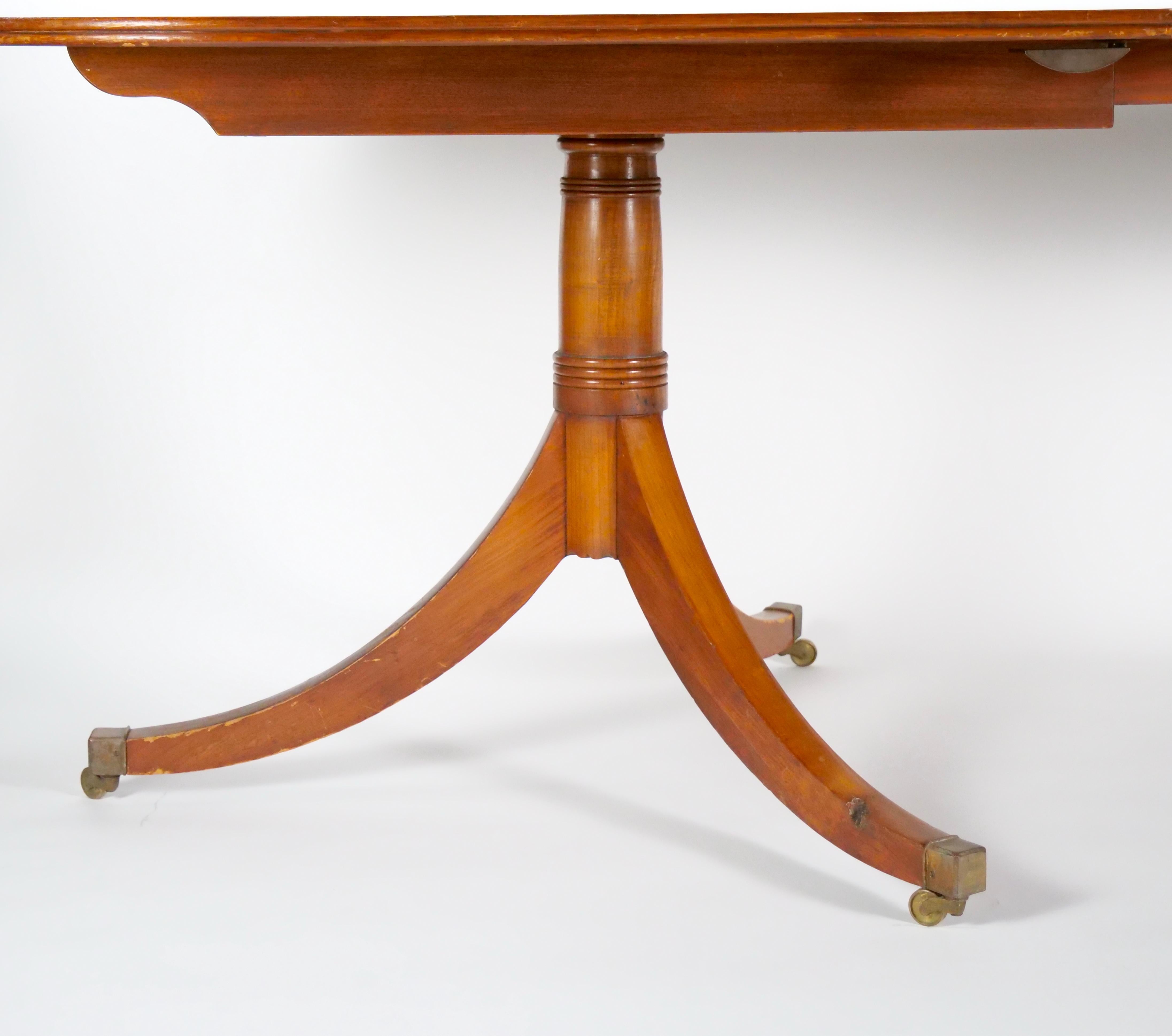 English Antique Twin Tripod Pedestal Burl Mahogany Dining Table  For Sale 1