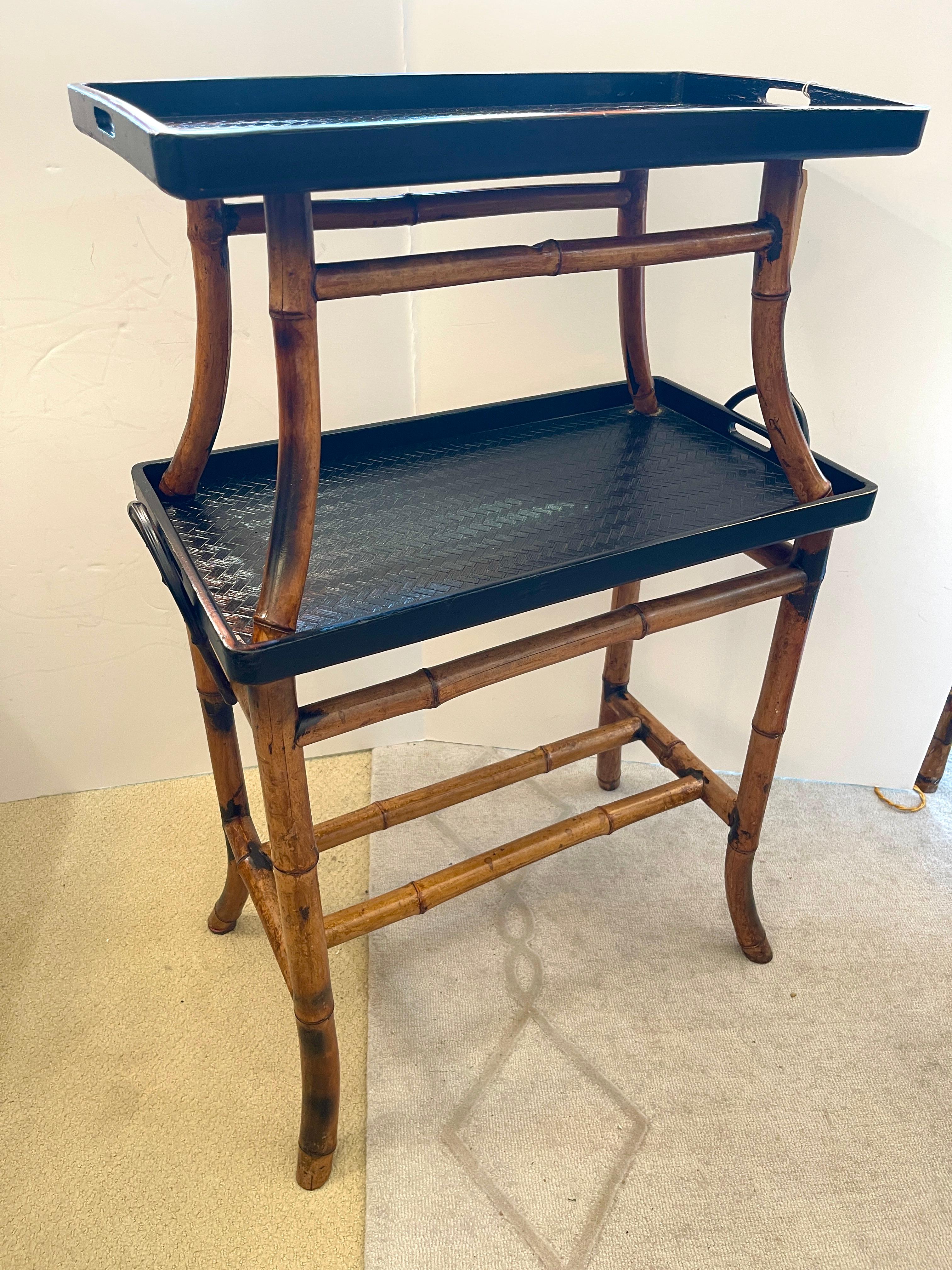 English Antique Two Tiered Burnt Bamboo Dessert Table/Serving Table, 19th C For Sale 7