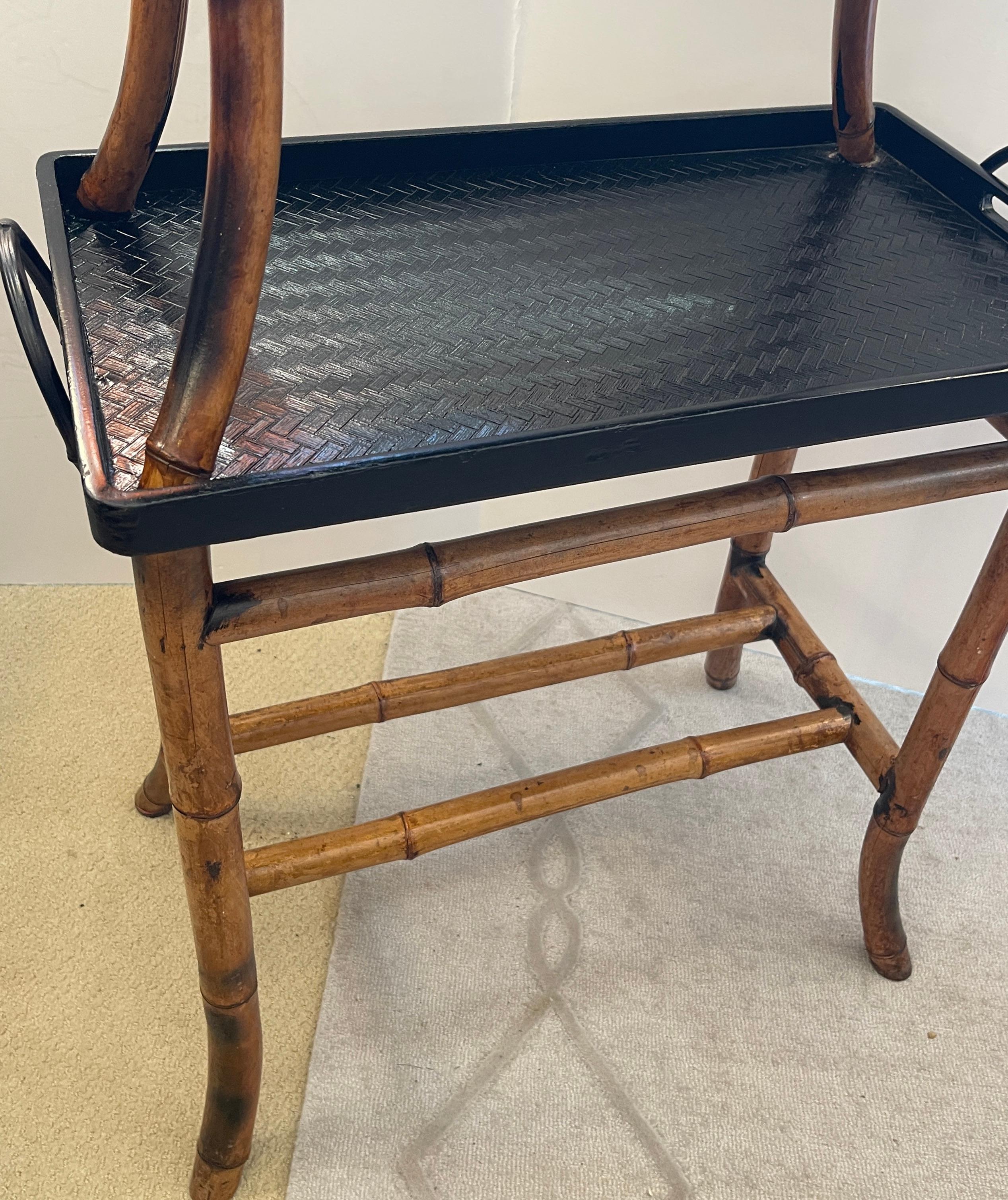 English Antique Two Tiered Burnt Bamboo Dessert Table/Serving Table, 19th C In Good Condition For Sale In West Palm Beach, FL
