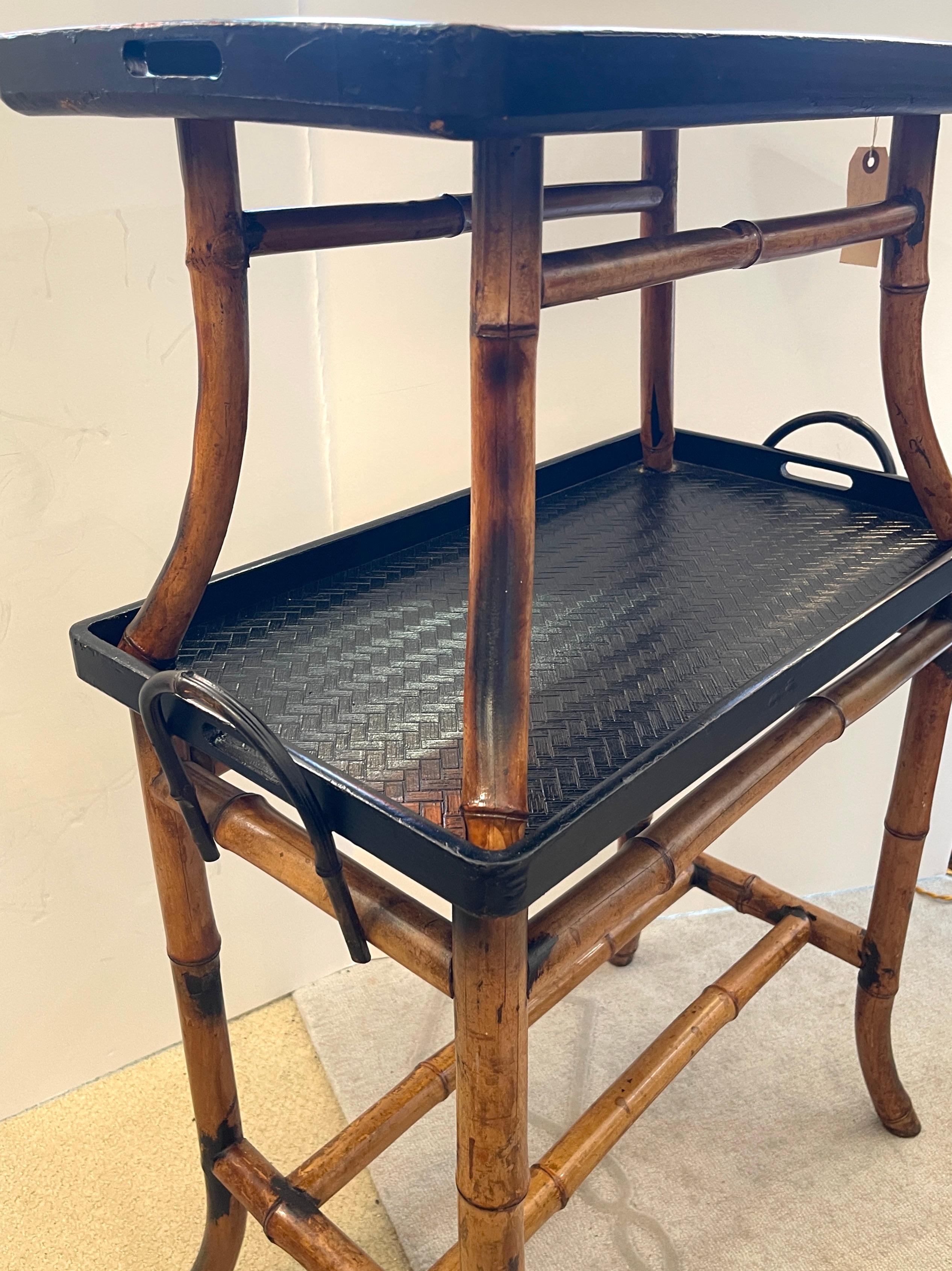 English Antique Two Tiered Burnt Bamboo Dessert Table/Serving Table, 19th C For Sale 1