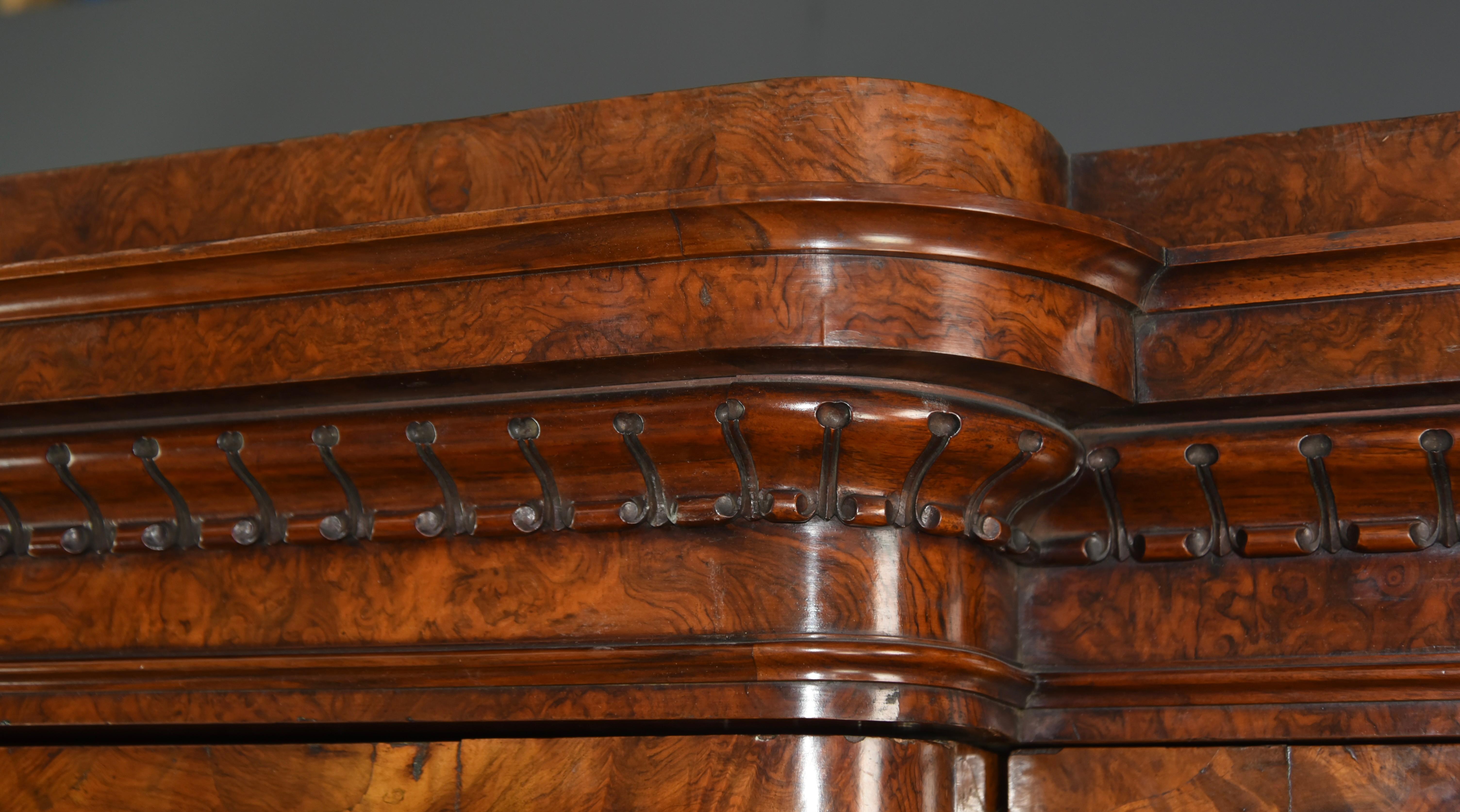 English Antique Victorian Burr Walnut Triple Breakfront Wardrobe Armoire 1