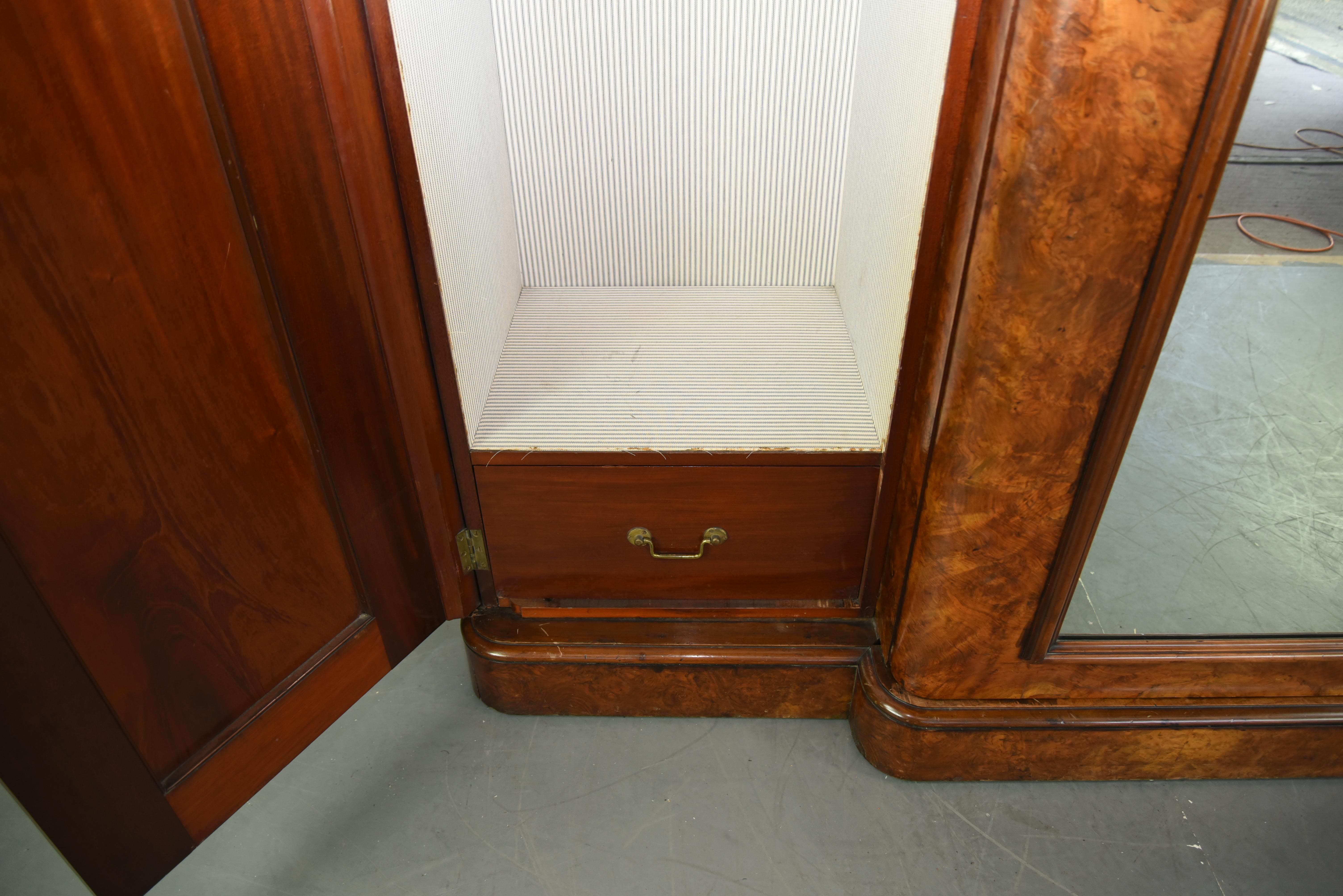 English Antique Victorian Burr Walnut Triple Breakfront Wardrobe Armoire 5
