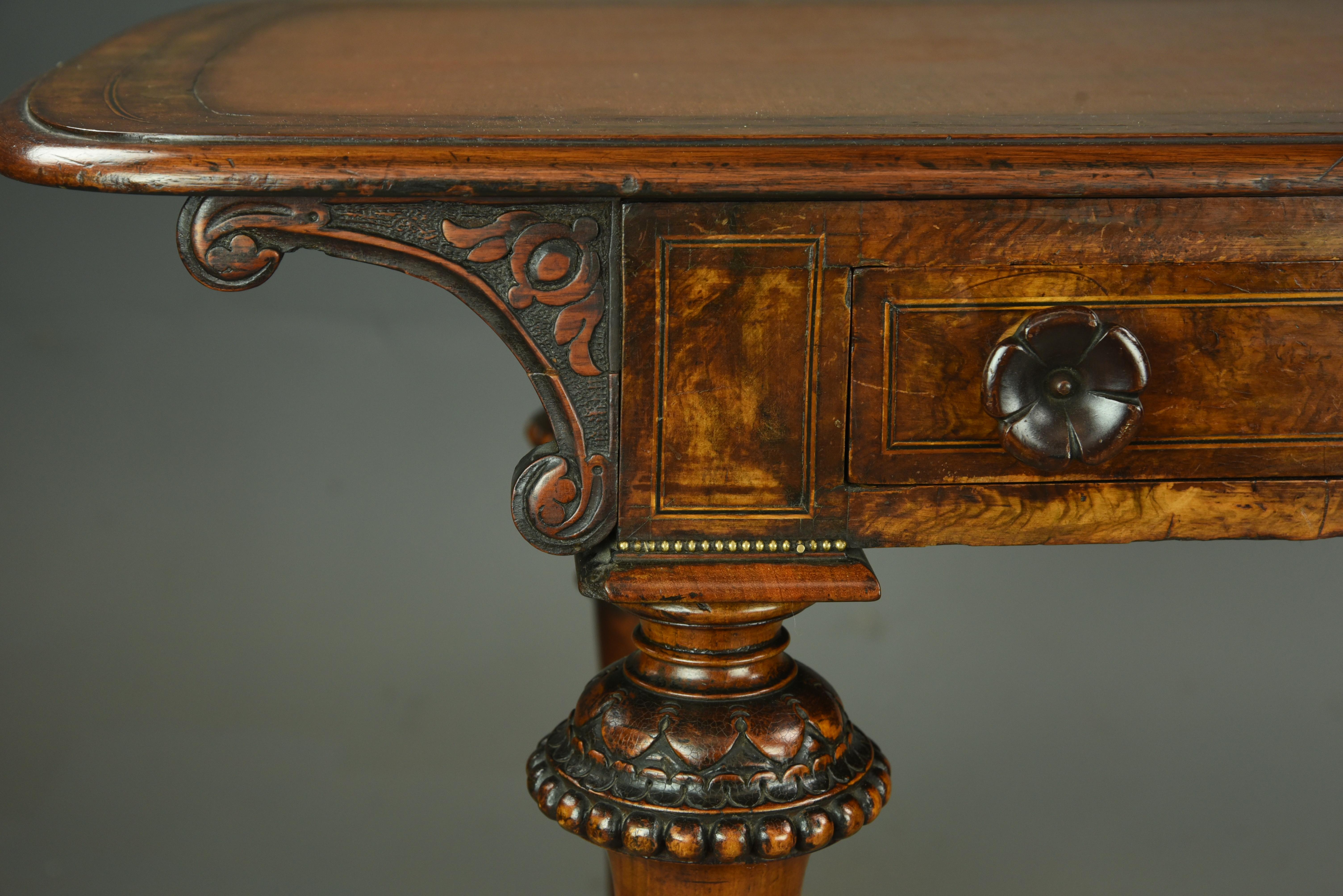 Mid-19th Century English antique Victorian burr walnut writing table 