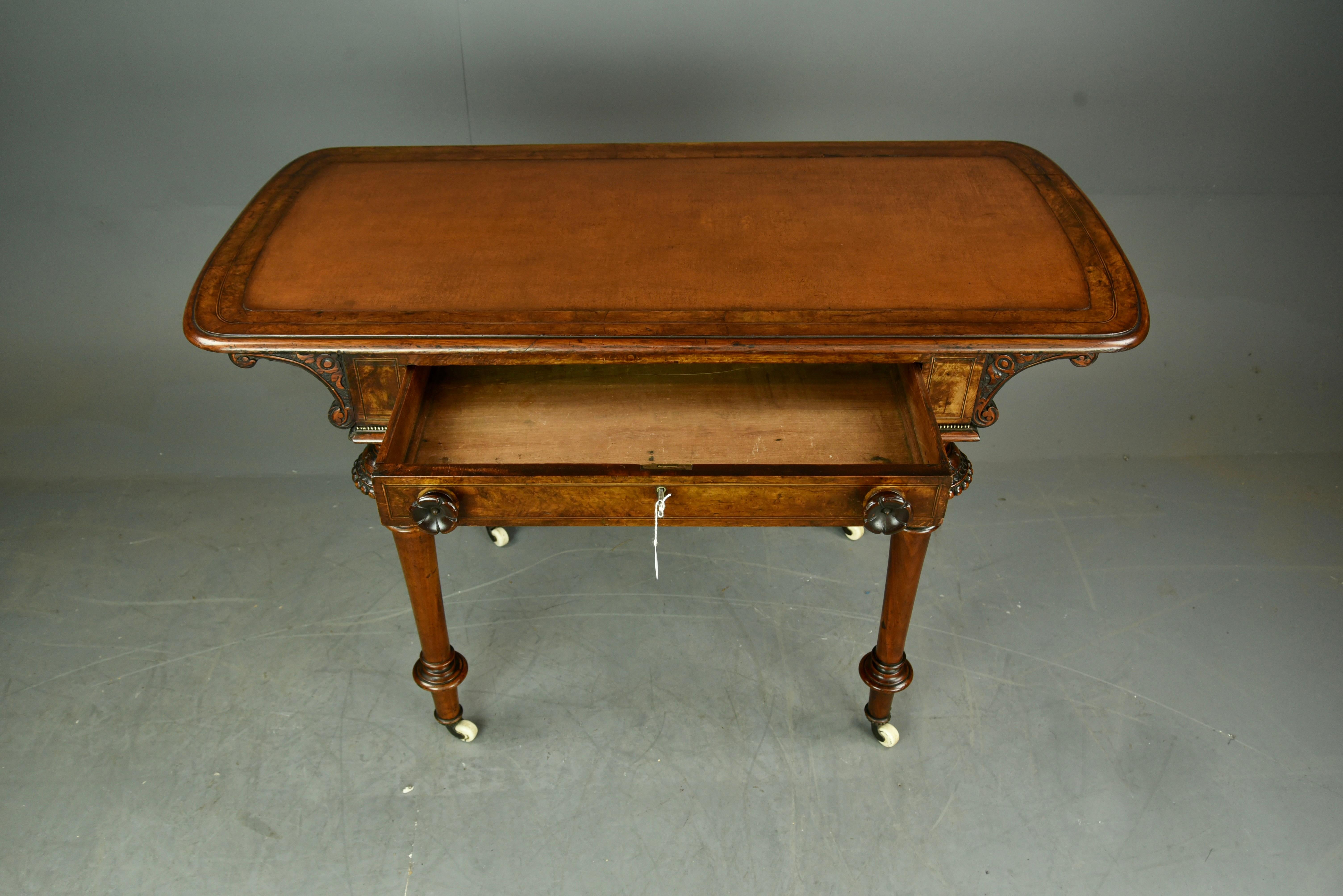English antique Victorian burr walnut writing table  1