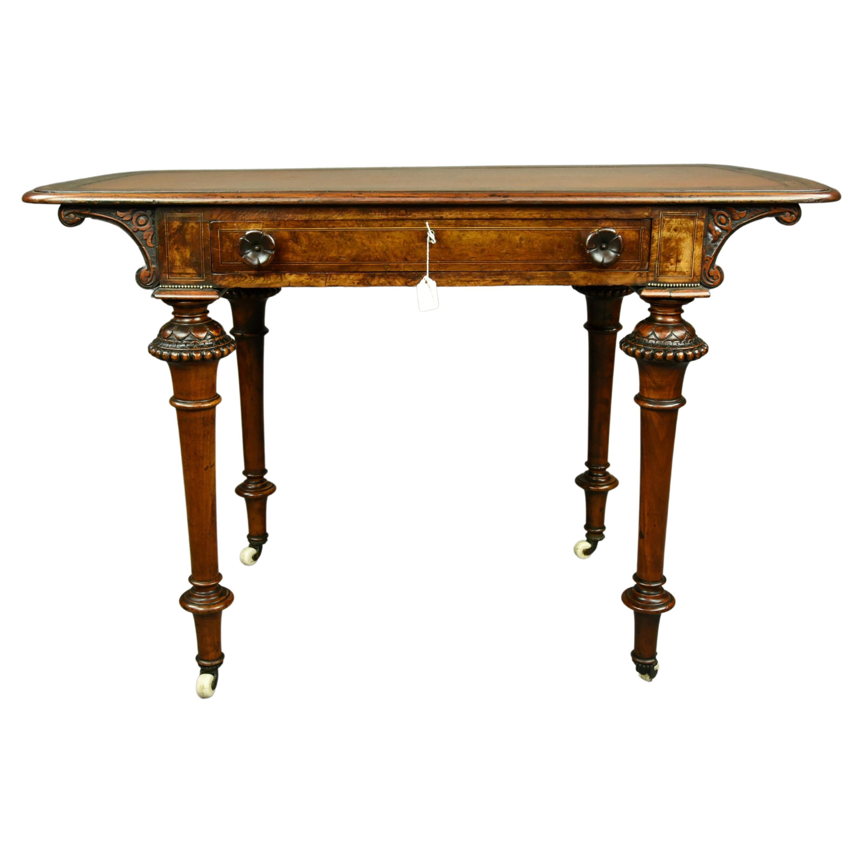 English antique Victorian burr walnut writing table 