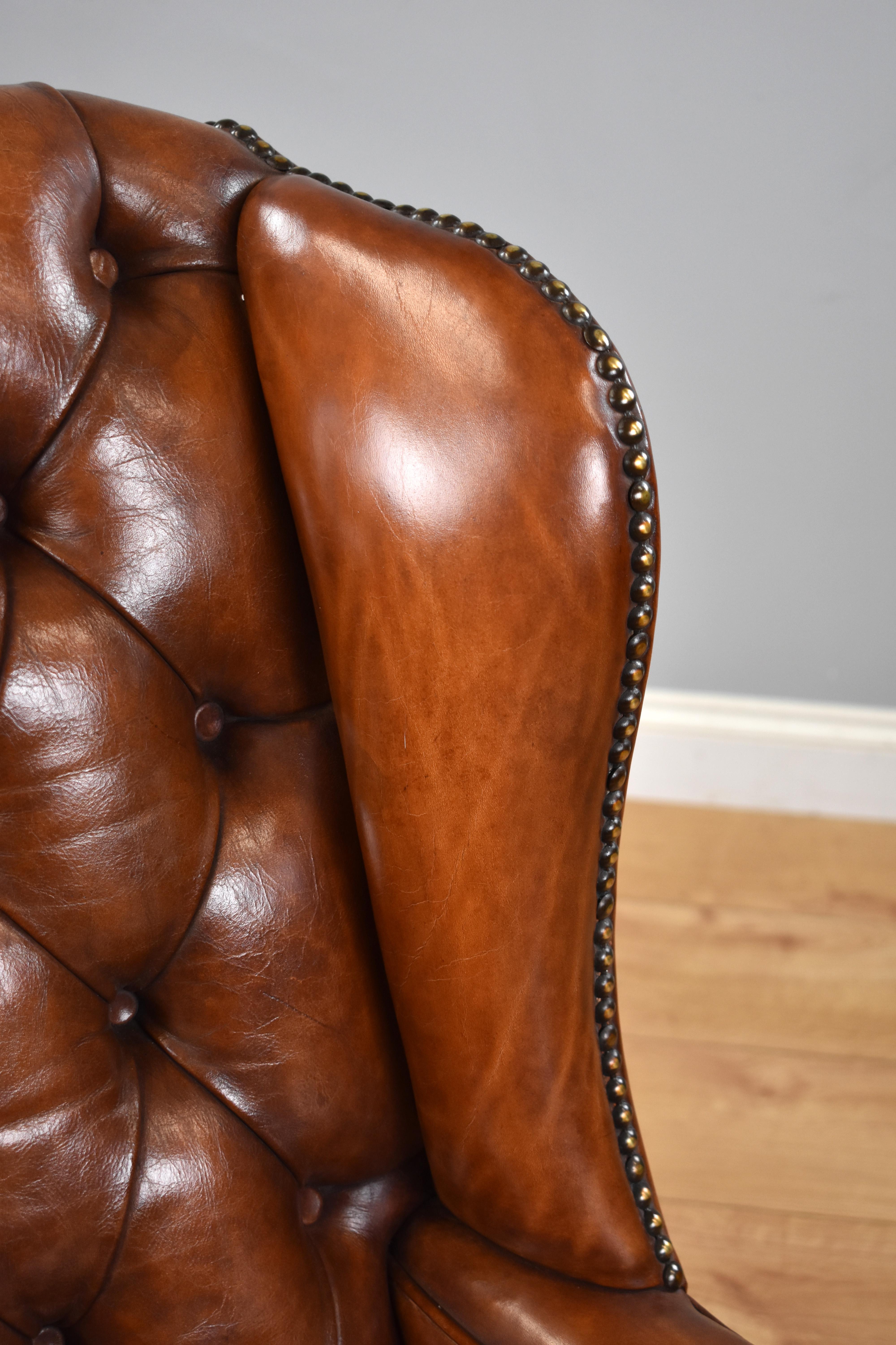 English Antique Victorian Hand Dyed Leather Wingback Armchair 6