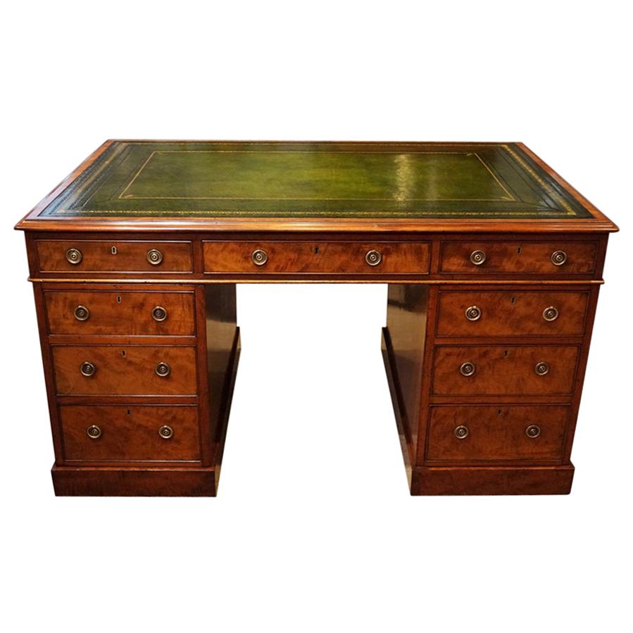 English Antique Victorian Mahogany Partners Desk, circa 1840