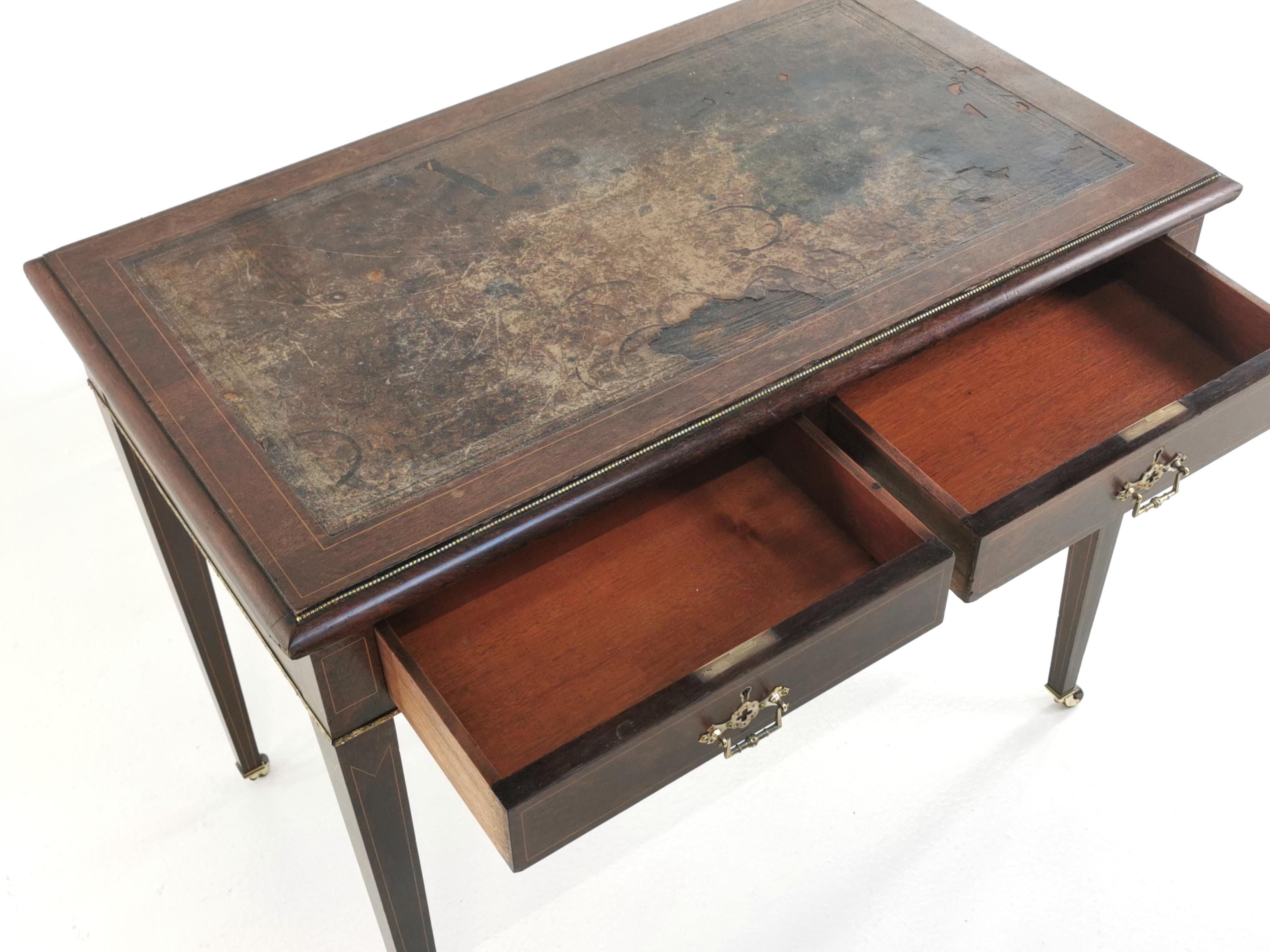 19th Century English Antique Victorian Mahogany Writing Desk on Castors