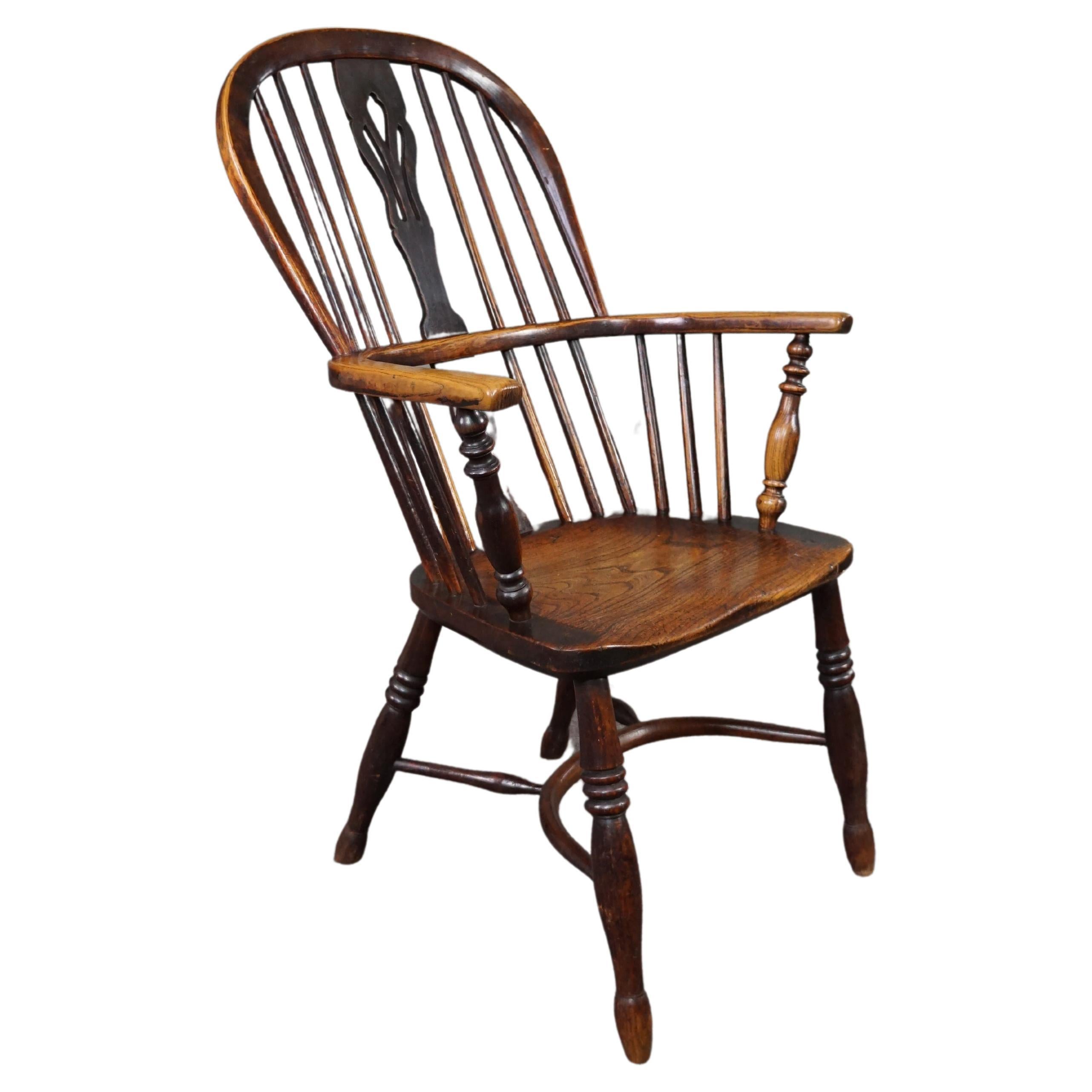 Fauteuil/chaise Windsor anglais ancien, dossier haut, XVIIIe siècle en vente