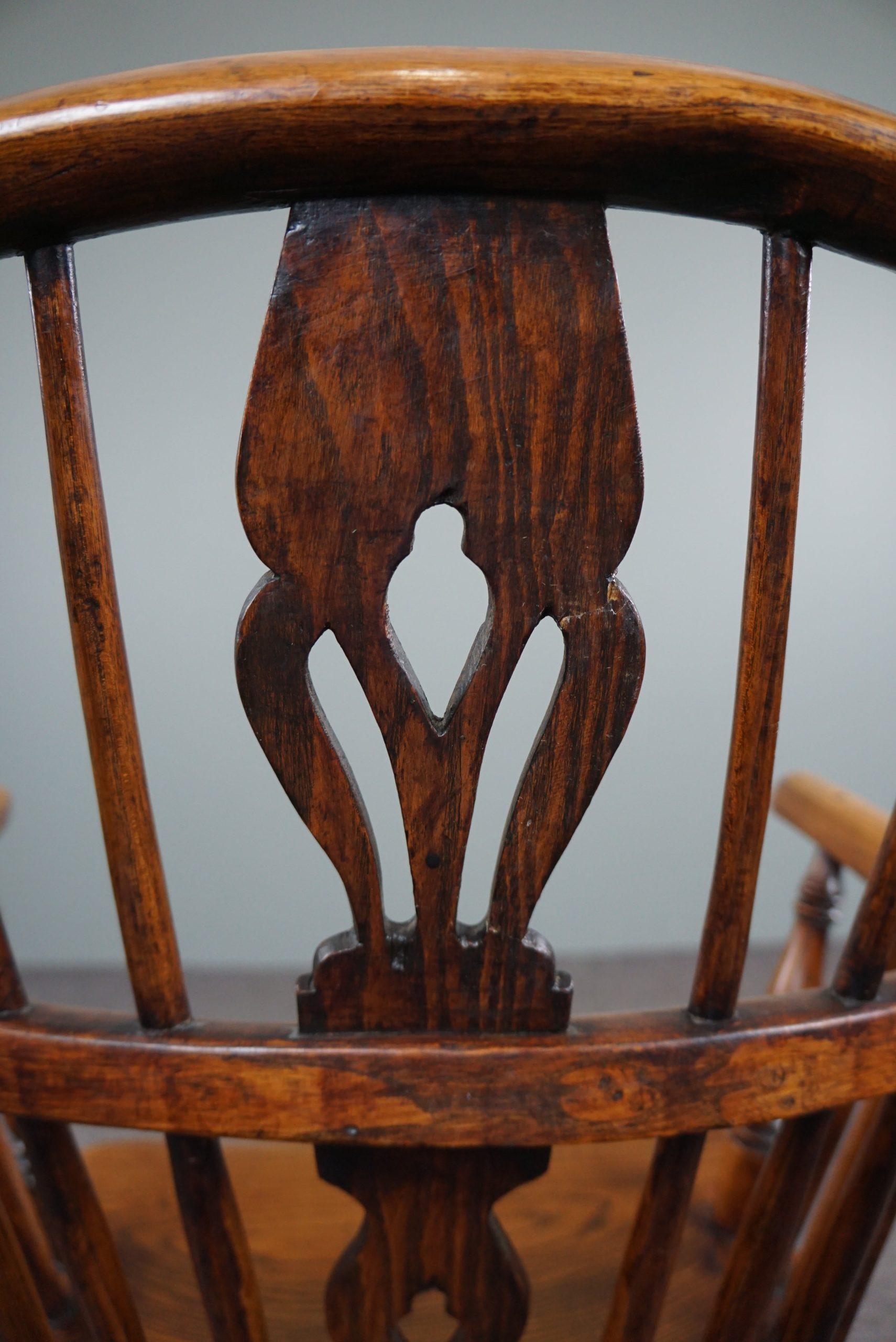 Fauteuil/chaise Windsor anglais ancien, à dossier bas, XVIIIe siècle en vente 2