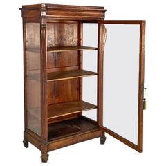 English antique wood and original glass display cabinet, with shelves, 1800s